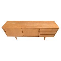 Scandinavian Mid Century Danish Modern light oak 4 drawer 2 door credenza