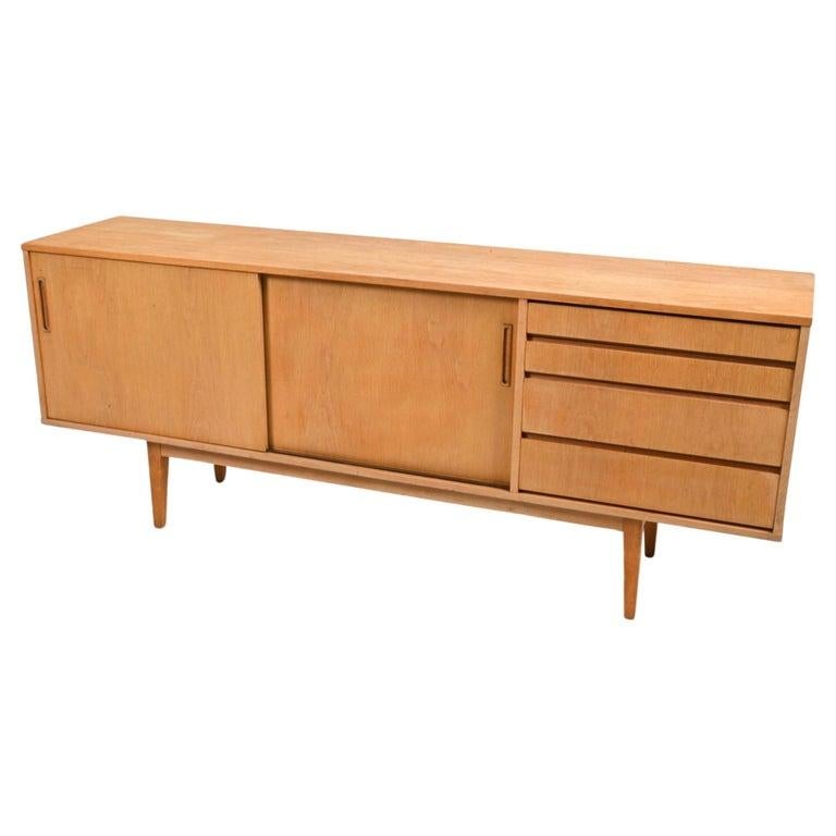 Woodwork Scandinavian Mid Century Danish Modern light oak 4 drawer 2 door credenza For Sale