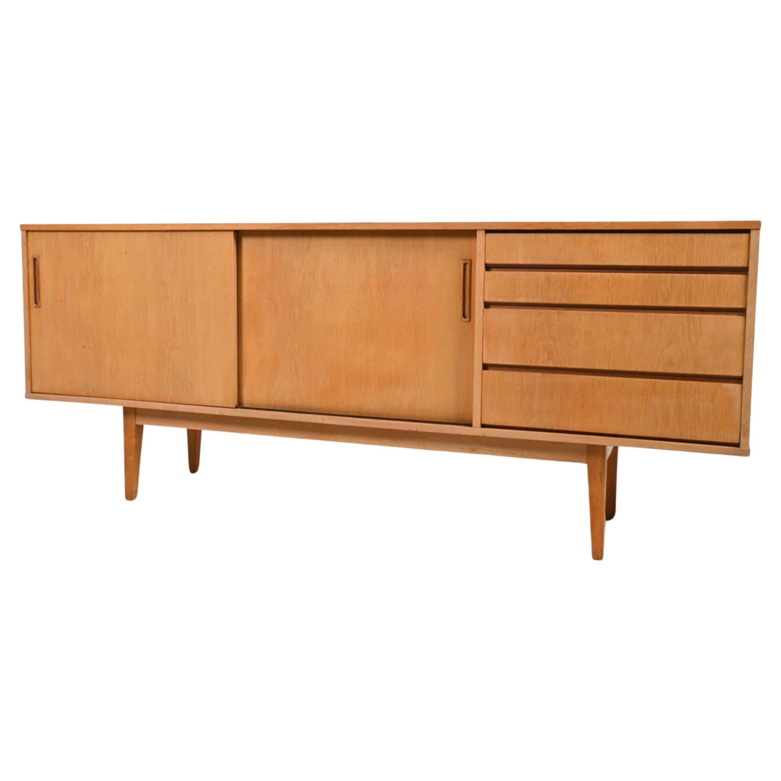 Late 20th Century Scandinavian Mid Century Danish Modern light oak 4 drawer 2 door credenza For Sale