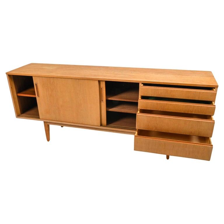 Oak Scandinavian Mid Century Danish Modern light oak 4 drawer 2 door credenza For Sale