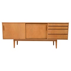 Scandinavian Mid Century Danish Modern light oak 4 drawer 2 door credenza