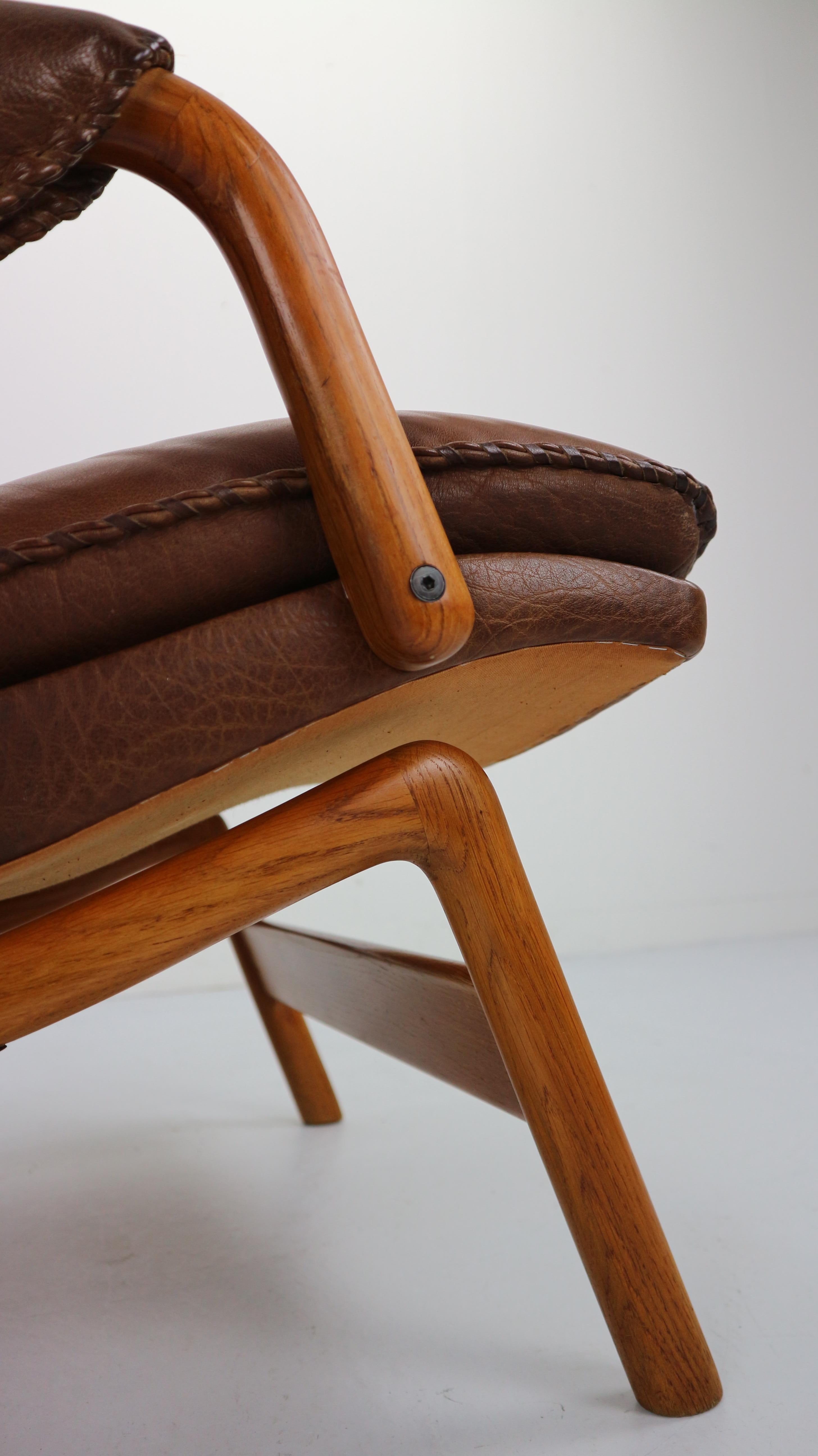 Scandinavian Midcentury Design Brown Leather Lounge Chair, 1960s 7