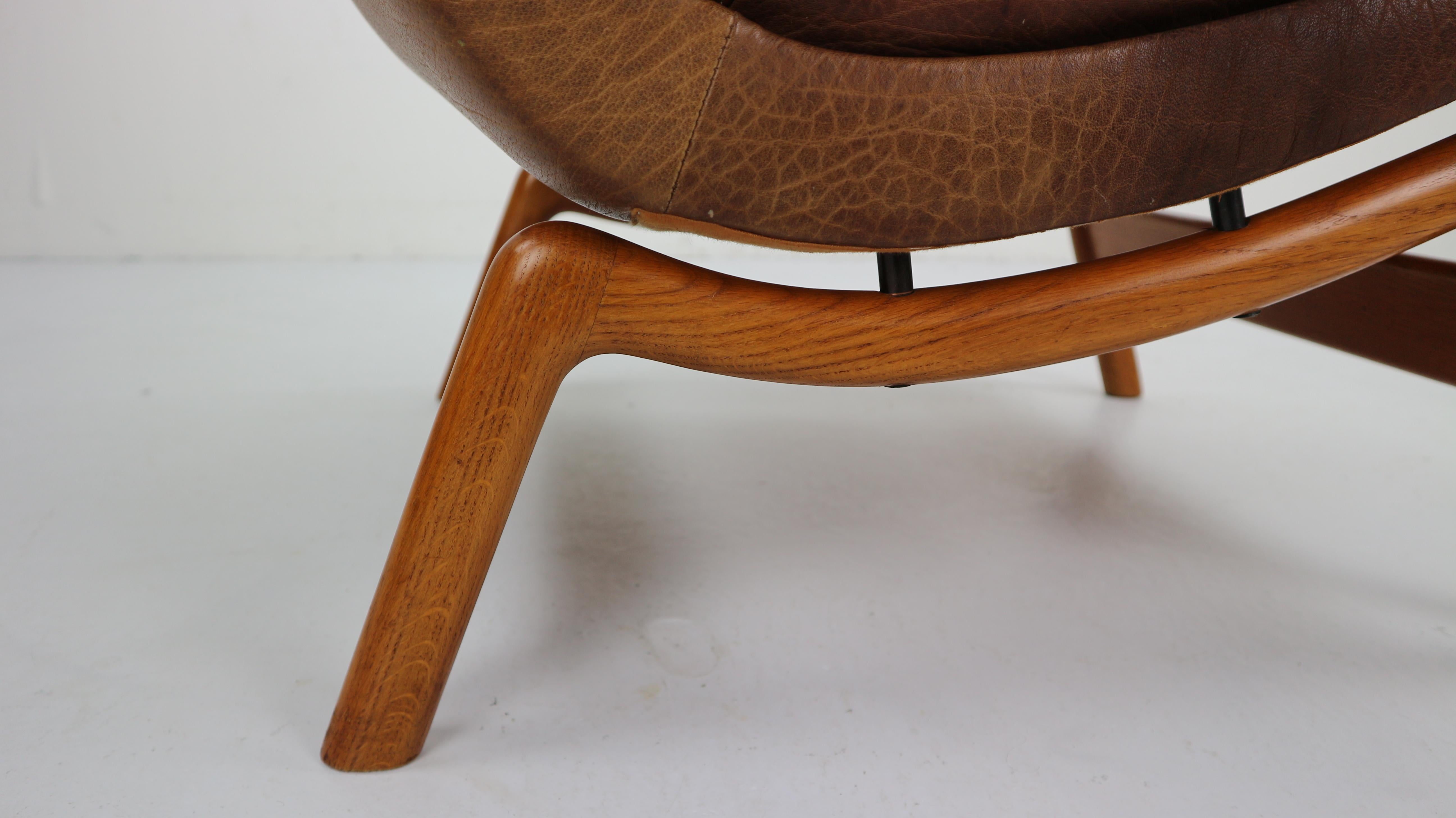 Scandinavian Midcentury Design Brown Leather Lounge Chair, 1960s 8