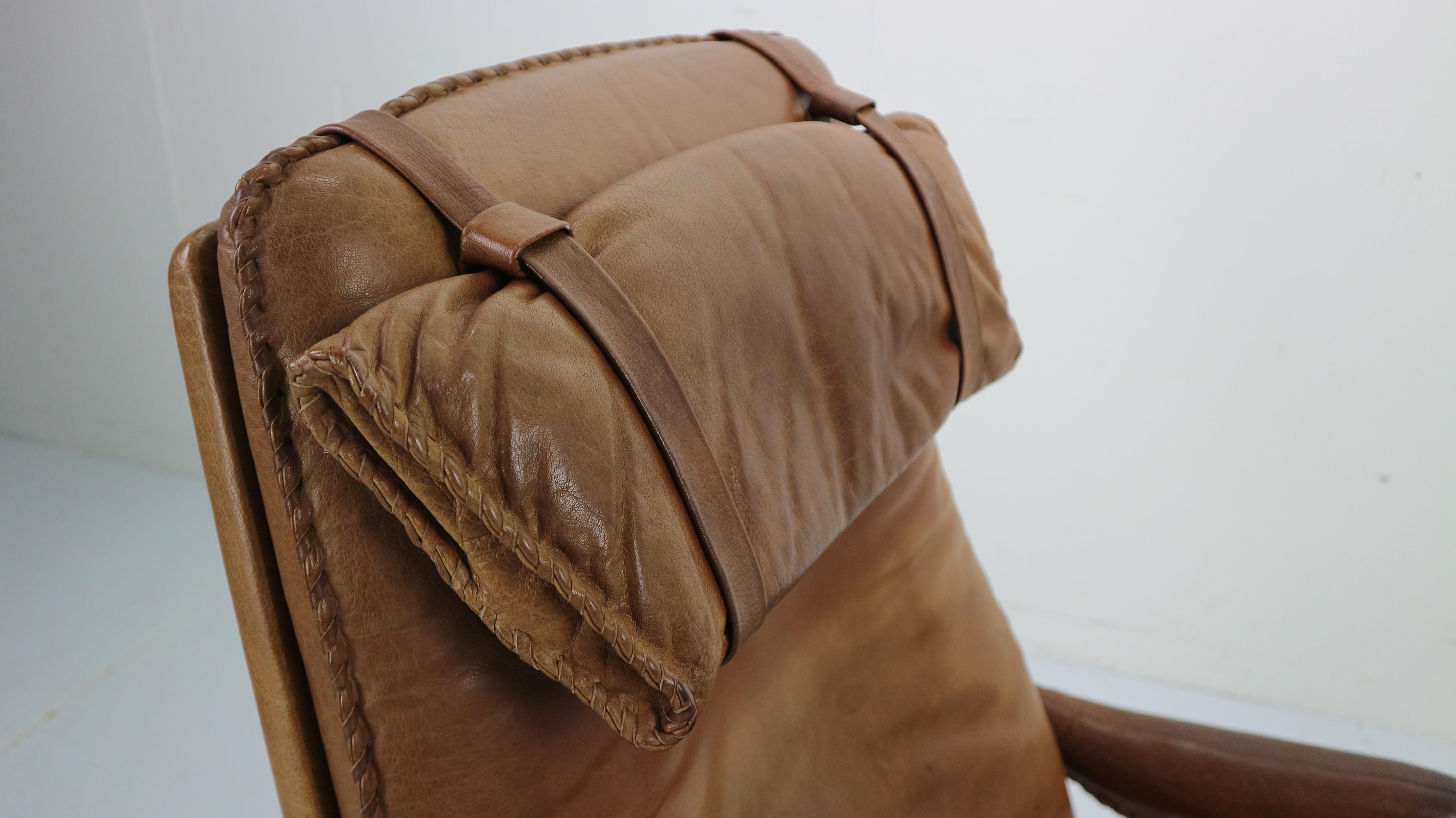 Scandinavian Midcentury Design Brown Leather Lounge Chair, 1960s 12