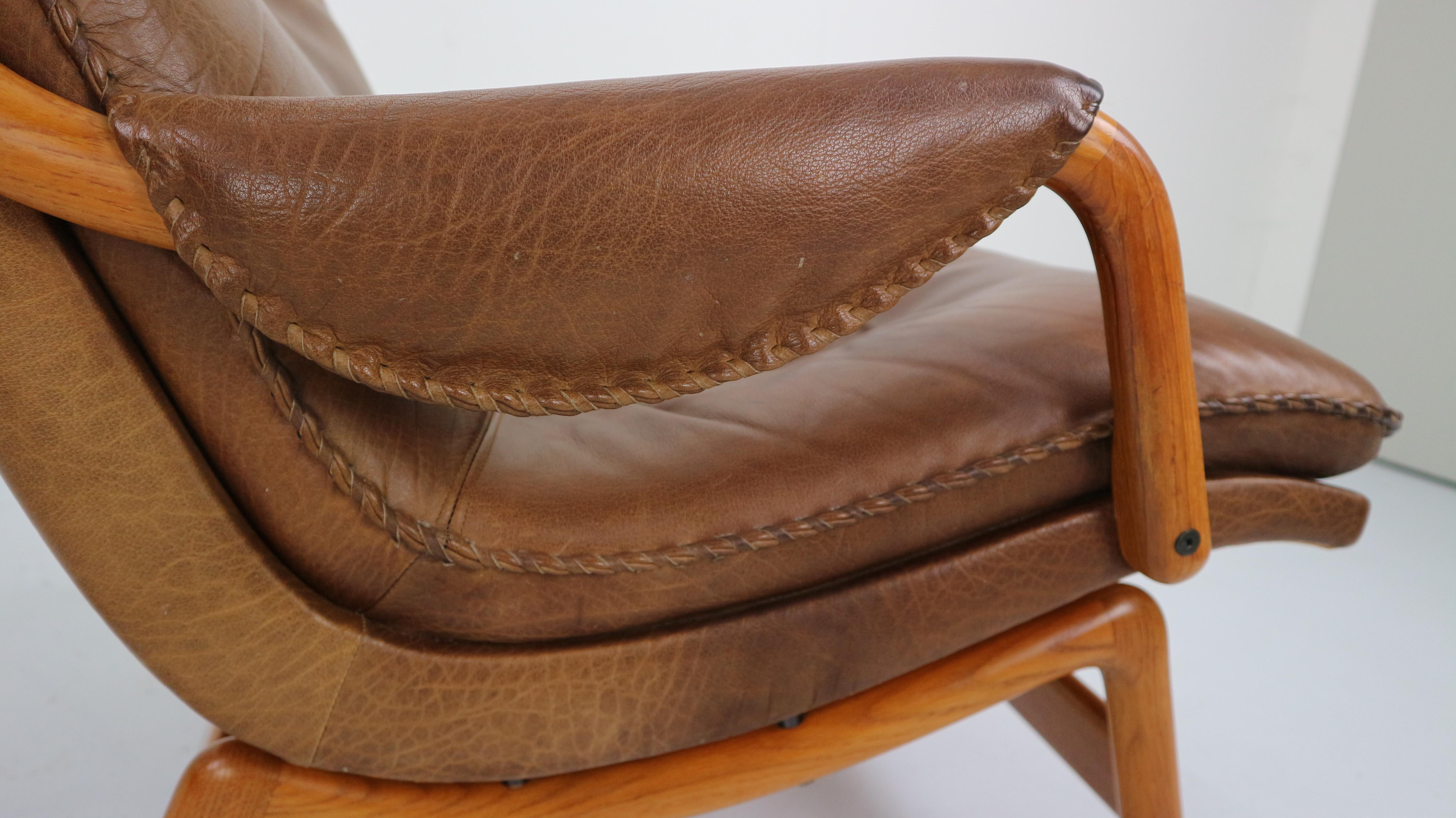 Scandinavian Midcentury Design Brown Leather Lounge Chair, 1960s 14