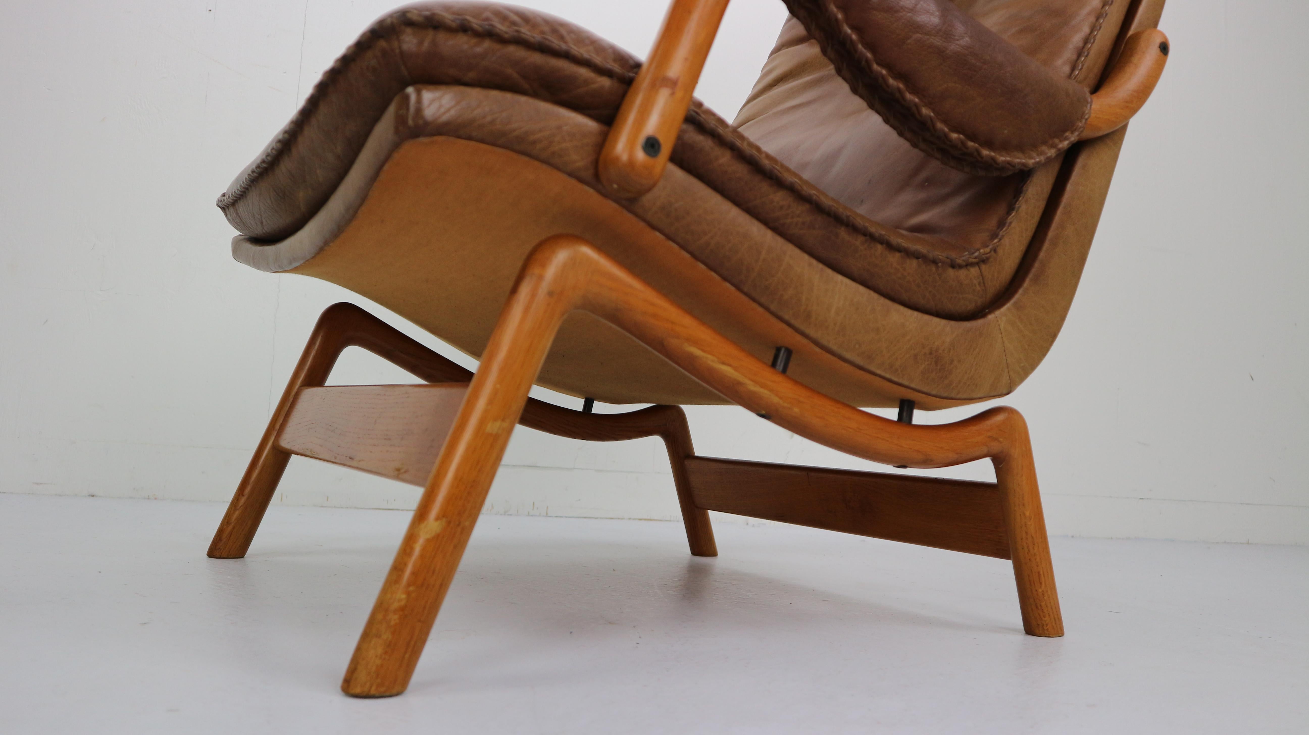 Scandinavian Midcentury Design Brown Leather Lounge Chair, 1960s 15