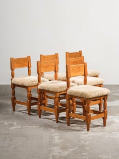 Scandinavian Mid-Century Dining Chairs in Pine and Sheepskin, Set of 6