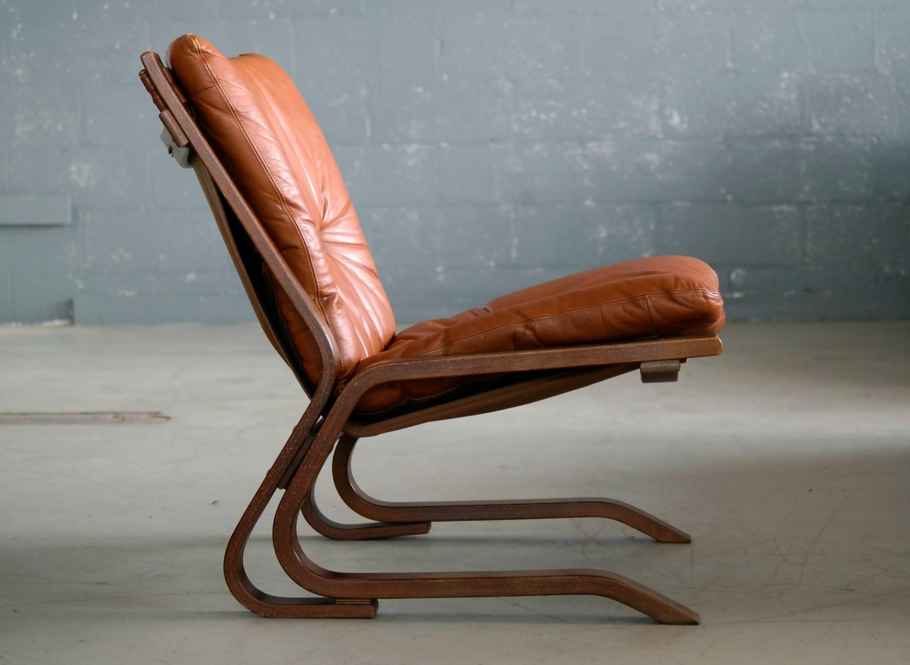 Norwegian Scandinavian Midcentury Easy Chair in Cognac Leather by Oddvin Rykken, Norway