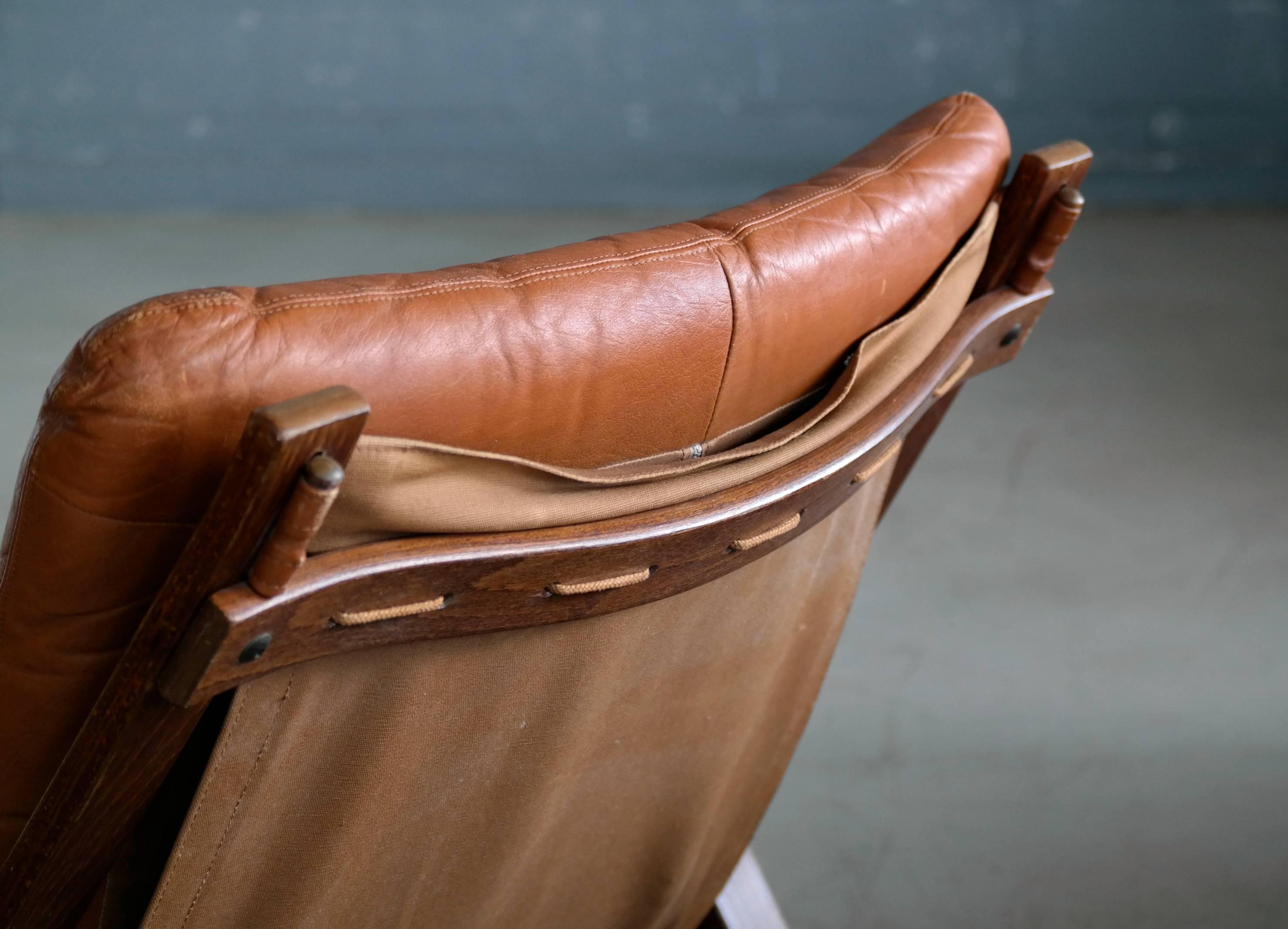 Beech Scandinavian Midcentury Easy Chair in Cognac Leather by Oddvin Rykken, Norway