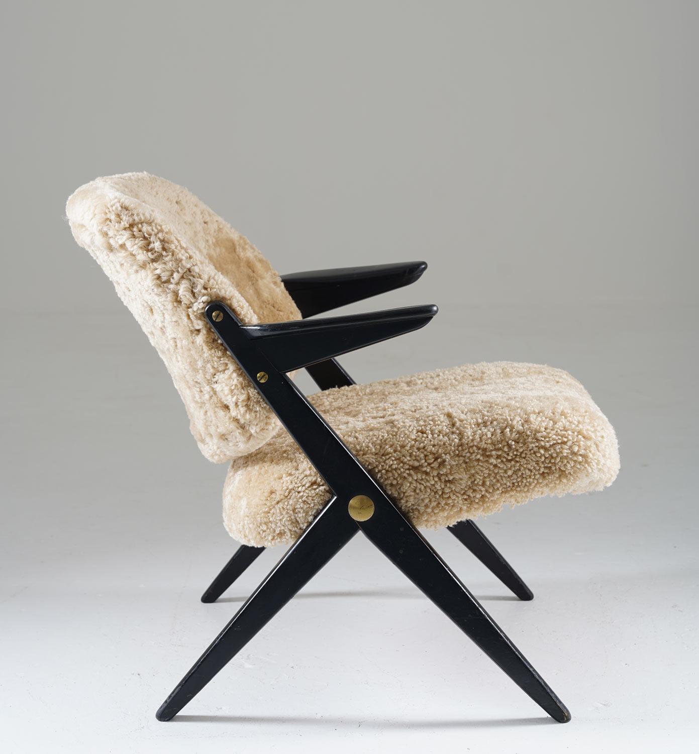 Scandinavian Modern Scandinavian Mid Century Easy Chairs in Sheepskin by Bengt Ruda for NK