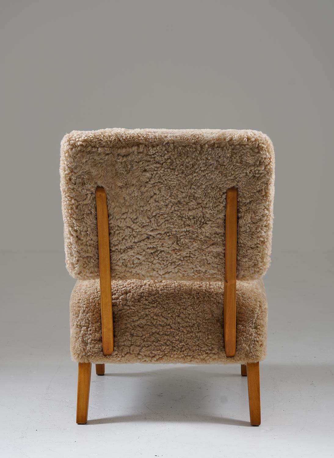 20th Century Scandinavian Mid Century Easy Chairs in Sheepskin by Langlos Fabrikker Stranda