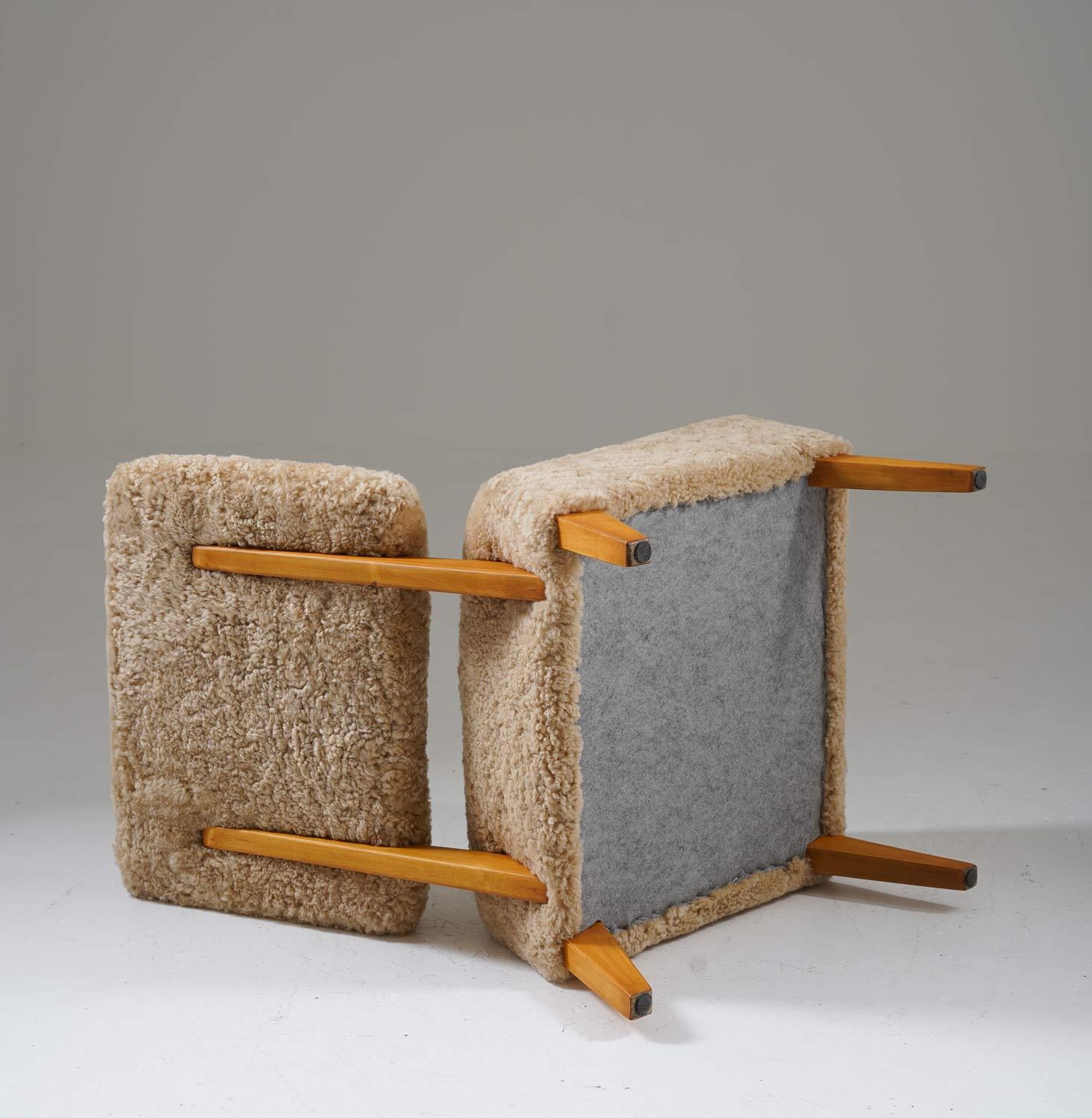 Scandinavian Mid Century Easy Chairs in Sheepskin by Langlos Fabrikker Stranda 2