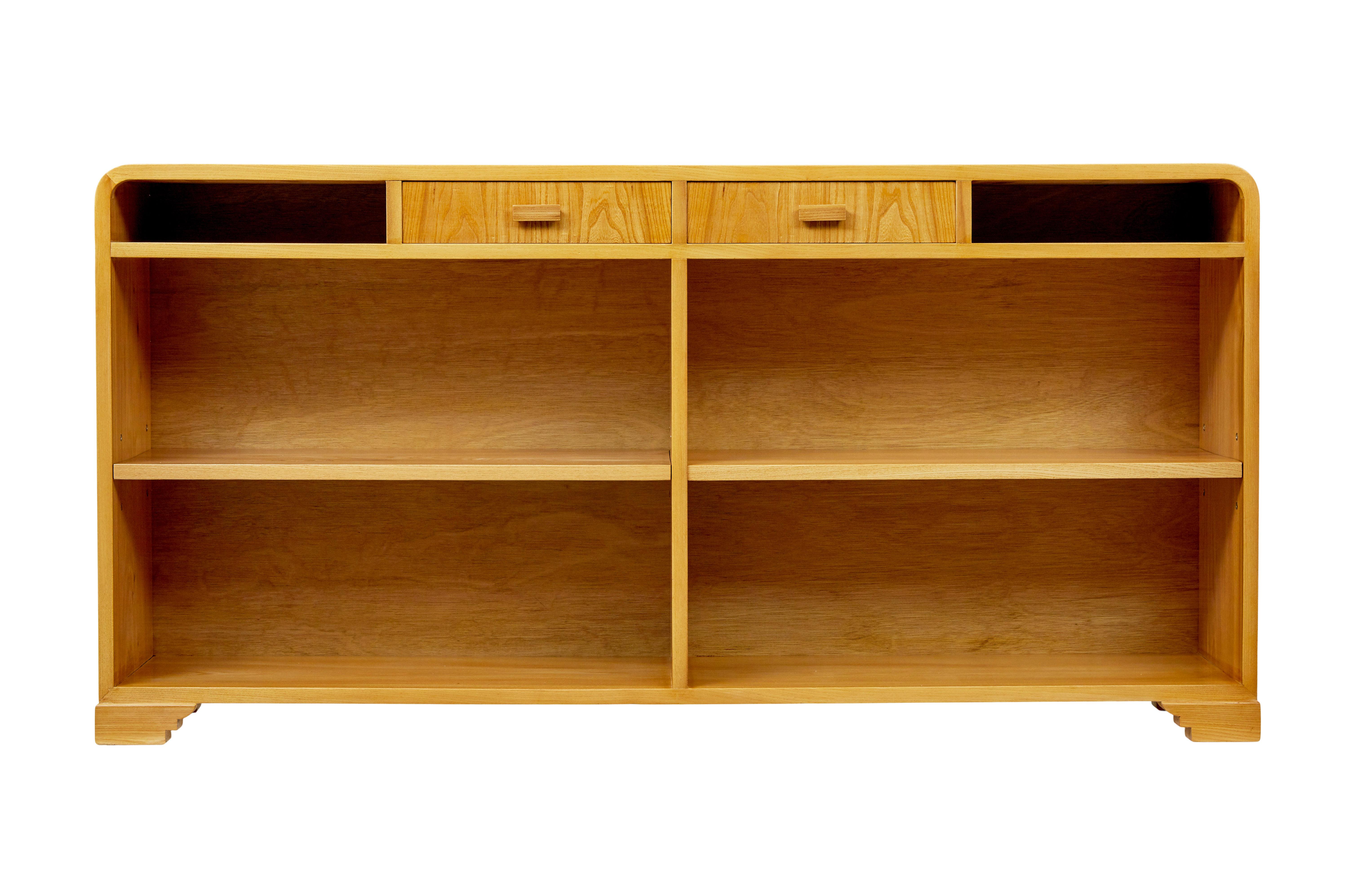 Mid-Century Modern Scandinavian mid century elm low open bookcase For Sale
