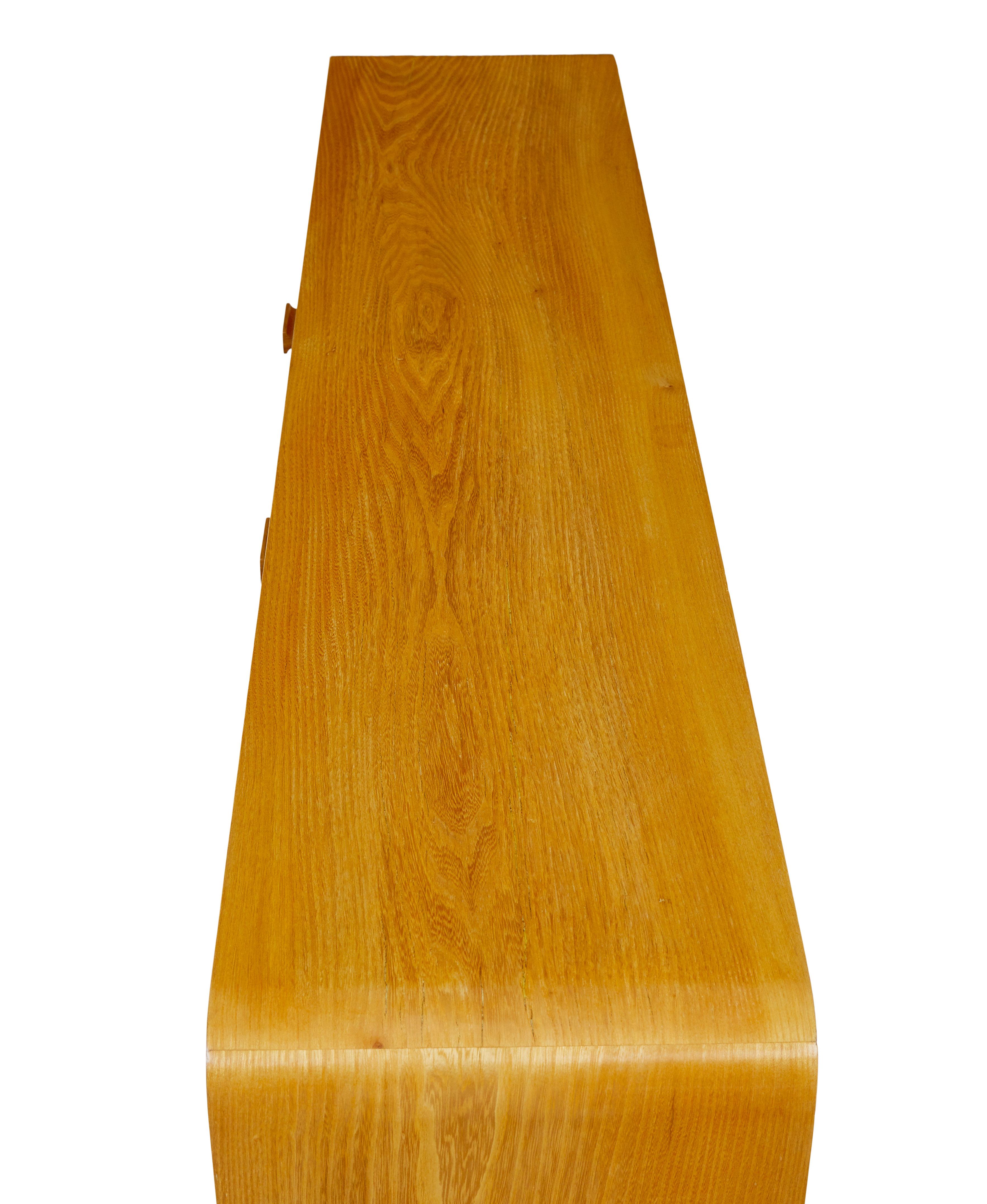 20th Century Scandinavian mid century elm low open bookcase For Sale