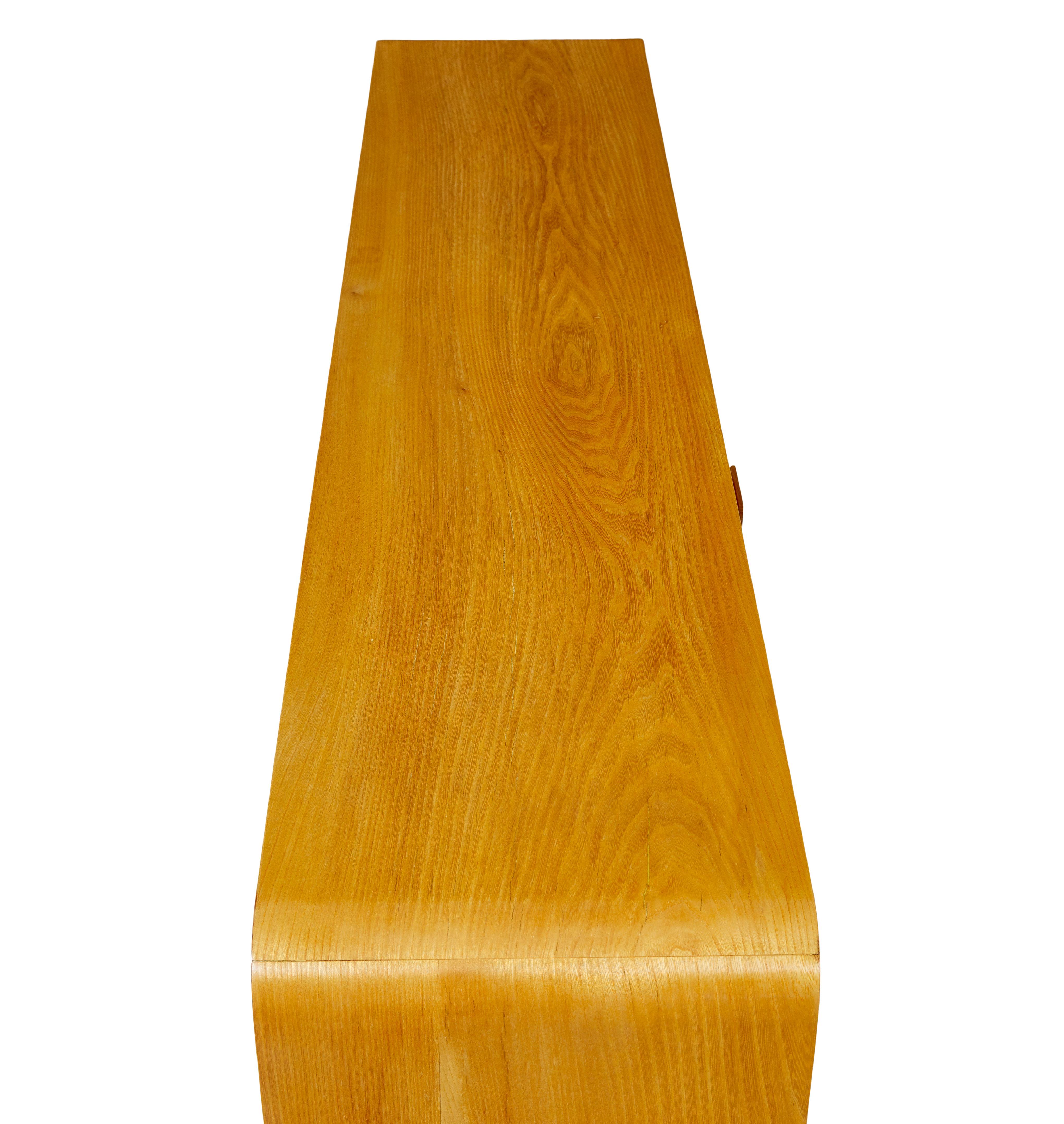 Elm Scandinavian mid century elm low open bookcase For Sale