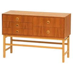 Tavolo consolle scandinavo a cinque cassetti del Mid-Century in Teak e Oak