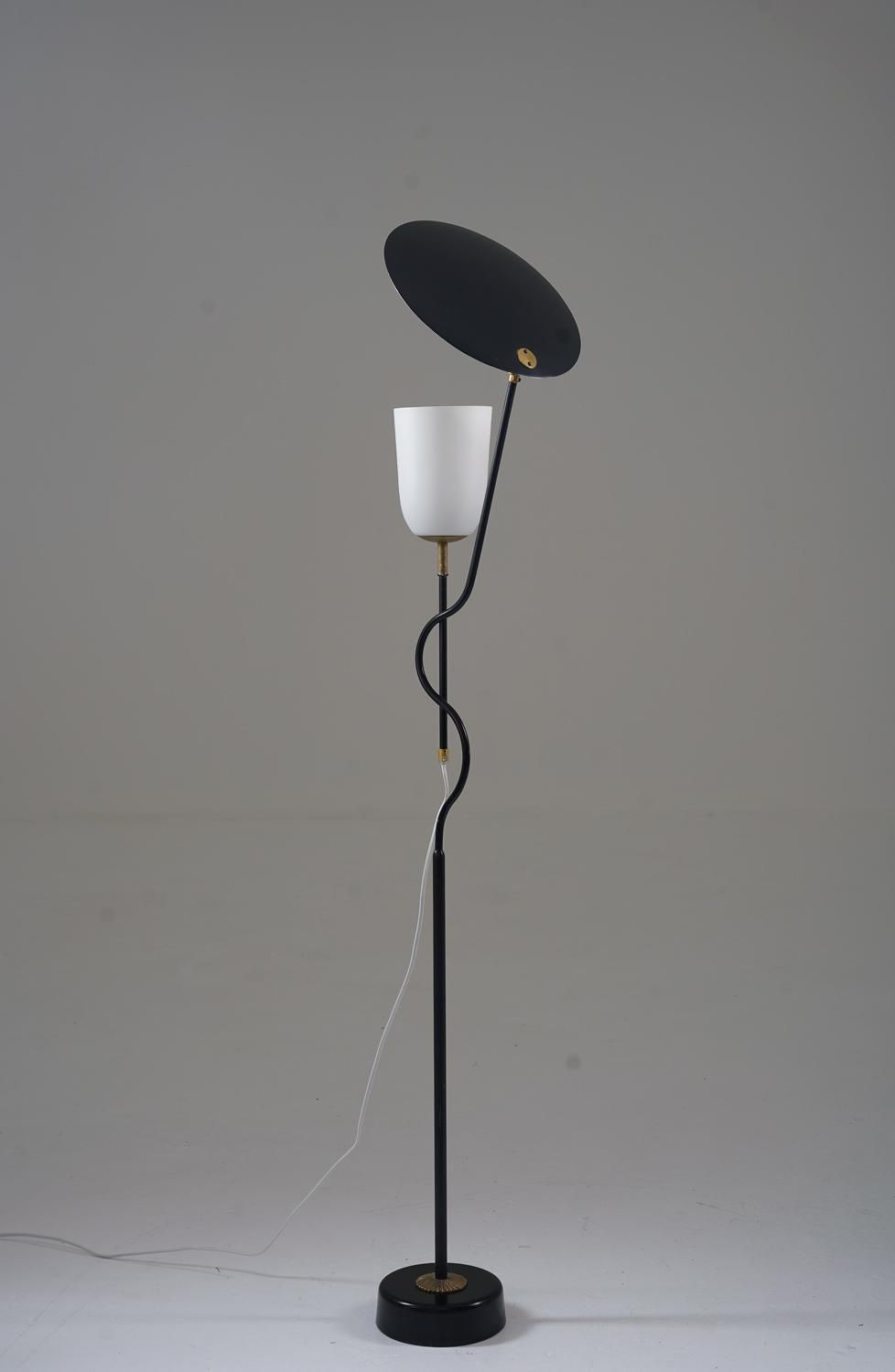 Swedish Scandinavian Mid Century Floor Lamp in Metal and Brass For Sale