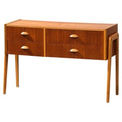 Scandinavian Mid-Century Four Drawer Console Table in Teak & Oak