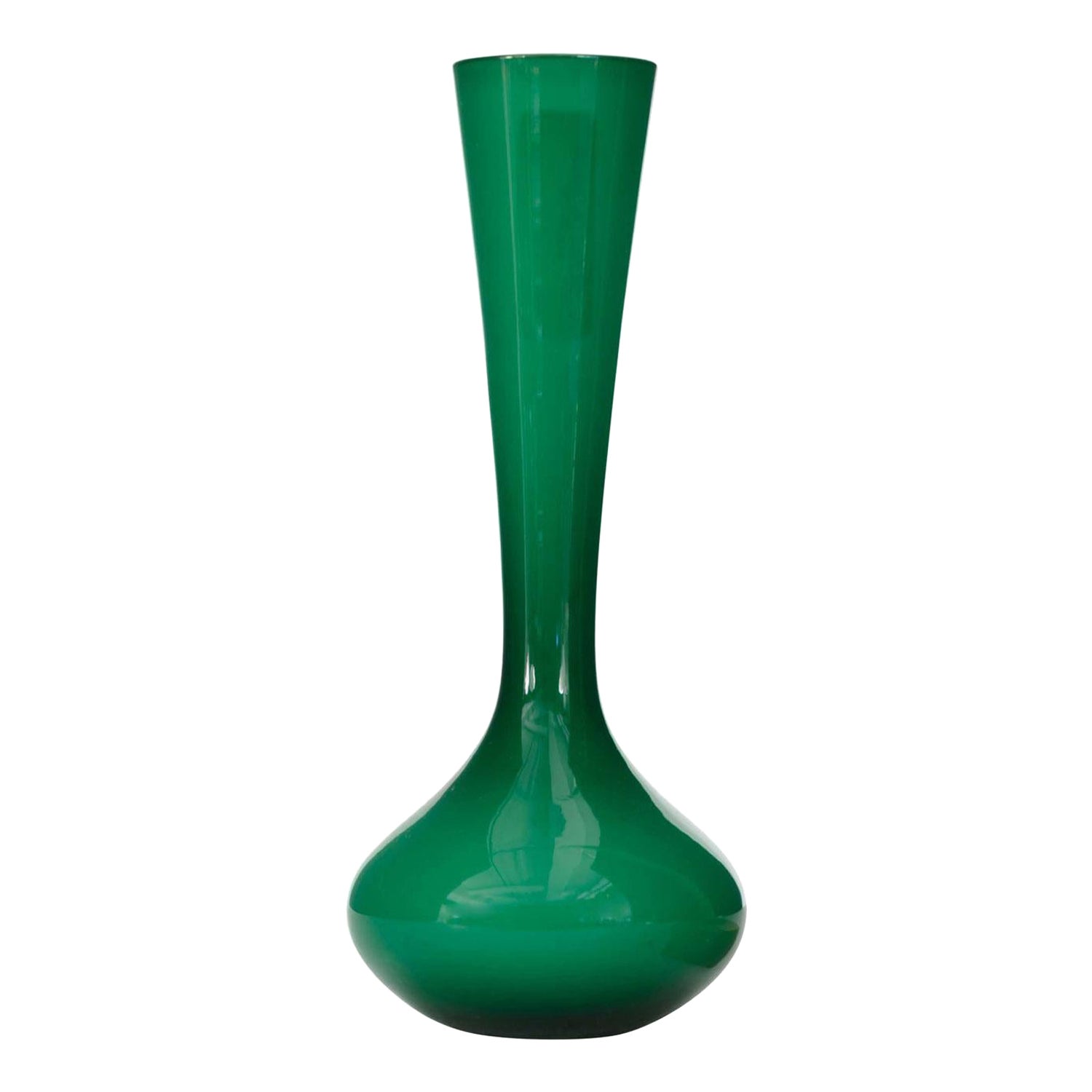 Scandinavian Mid-Century Green and White Glass Vase