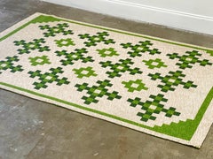 Scandinavian Mid-Century Green Khaki Wool Rya Rug, Tabergs, New Old Stock