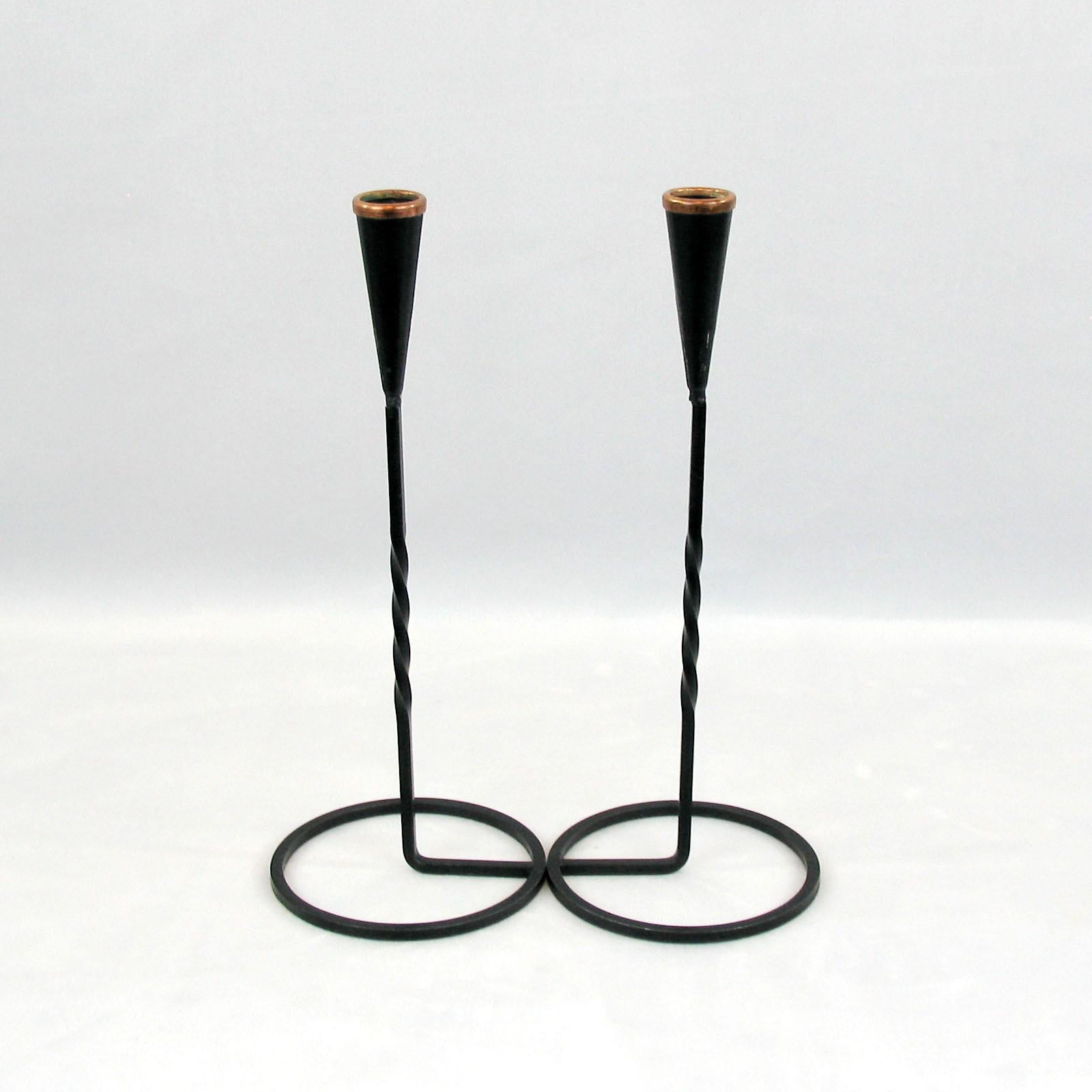 Scandinavian Mid-Century Gunnar Ander Ystad Metall Pair of Candle Holders In Good Condition In Bochum, NRW