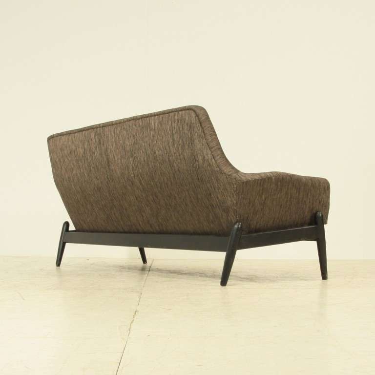 Danish Scandinavian Midcentury Kofod Larsen Sofa Upholstered in Black and Gold Linen