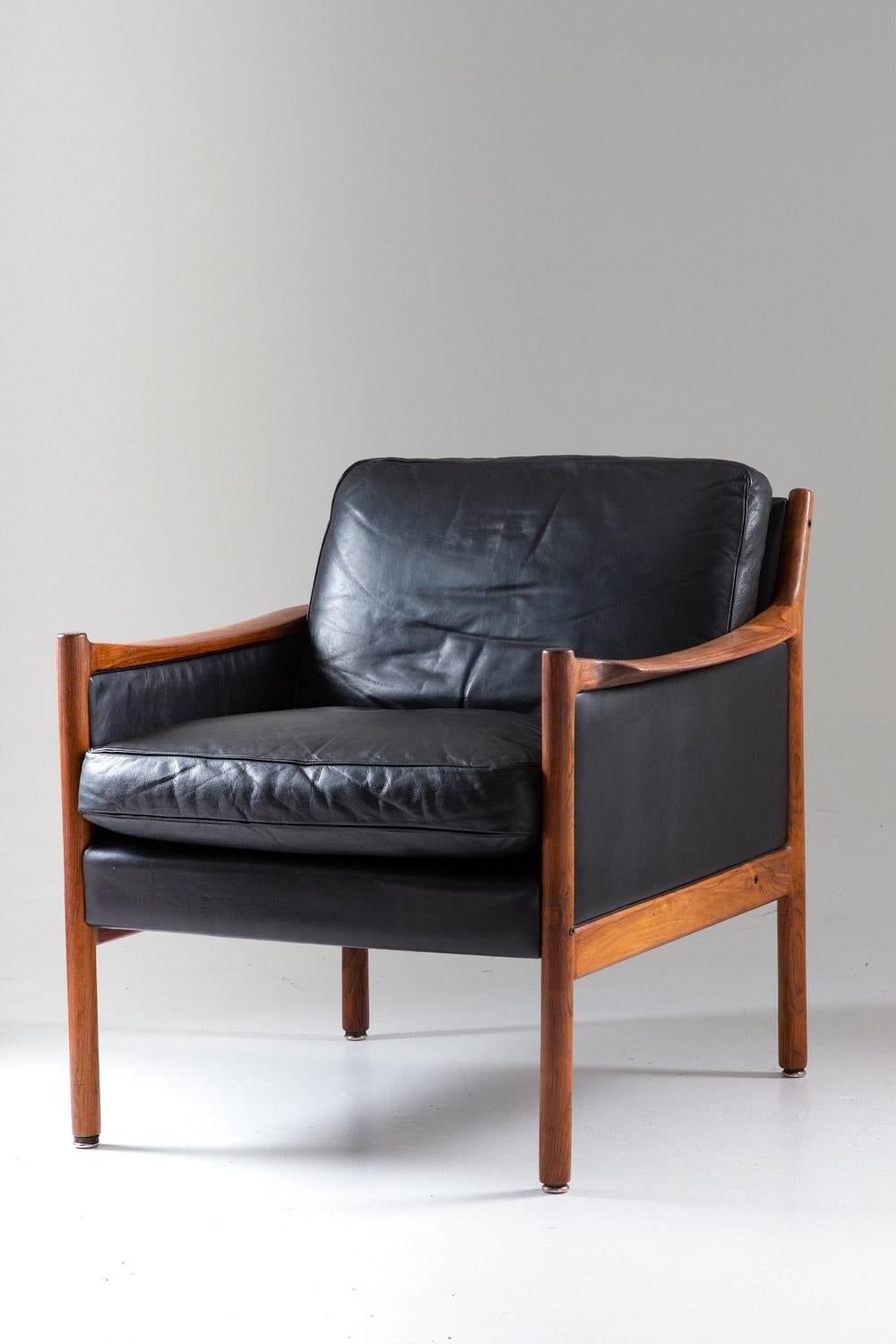 Mid-Century Modern Scandinavian Midcentury Leather and Rosewood Lounge Chairs by Torbjørn Afdal For Sale