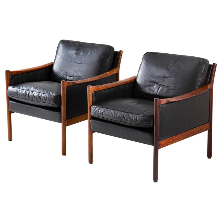 Scandinavian Midcentury Leather and Rosewood Lounge Chairs by Torbjørn Afdal For Sale