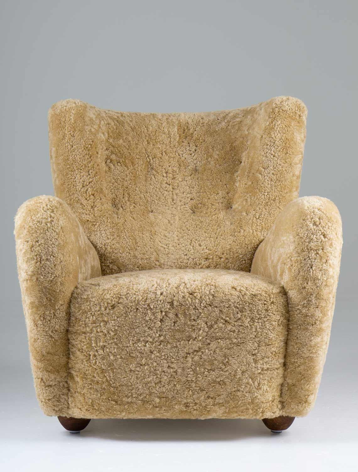Skandinavischer Mid-Century-Sessel aus Schafsleder (Skandinavische Moderne) im Angebot
