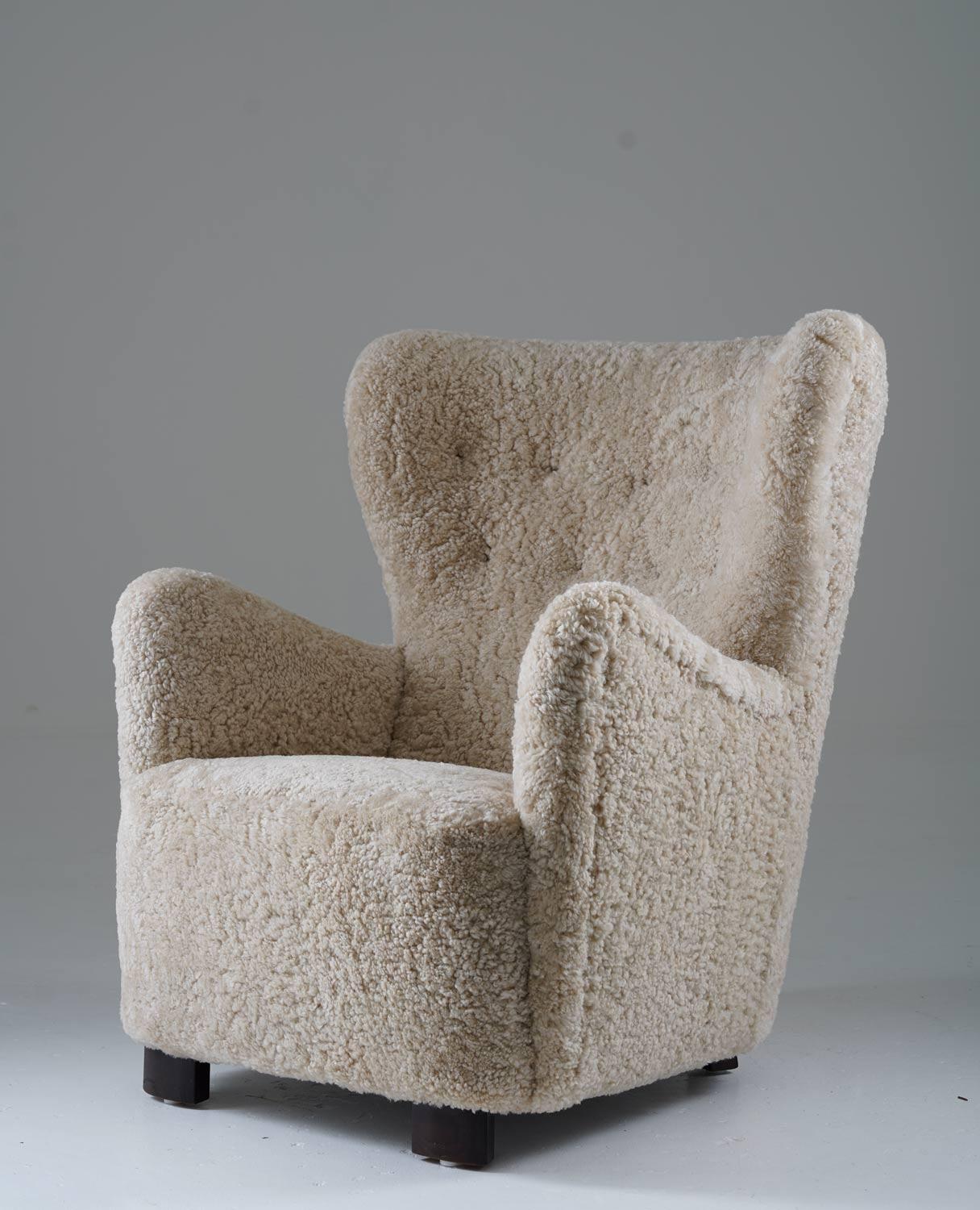Scandinavian Modern Scandinavian Midcentury Lounge Chairs in Sheepskin For Sale