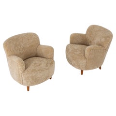 Scandinavian Mid Century Lounge Chairs in Sheepskin