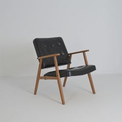 Scandinavian Mid-Century Modern Armchair in Oak and Black Faux Leather, 1960s