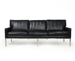 Scandinavian Mid Century Modern Black Leather Sofa