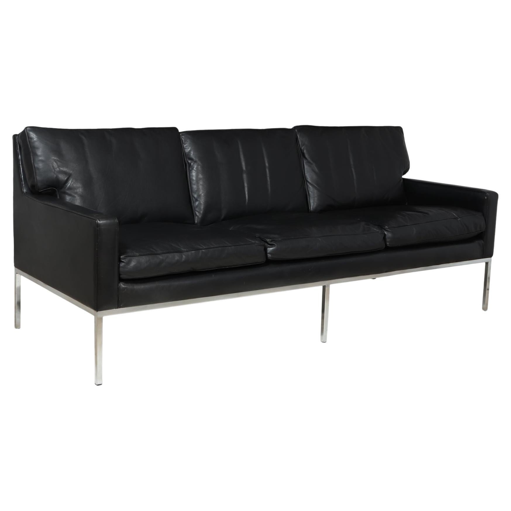 Scandinavian Mid Century Modern Black Leather Sofa