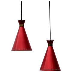 Scandinavian Mid-Century Modern Burgundy and Brass Pendants by Valinte, 1950s