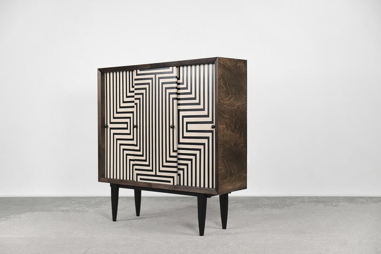 Vintage Scandinavian Mid-Century Modern Wood Cabinet with Hand-Painted Pattern For Sale 5