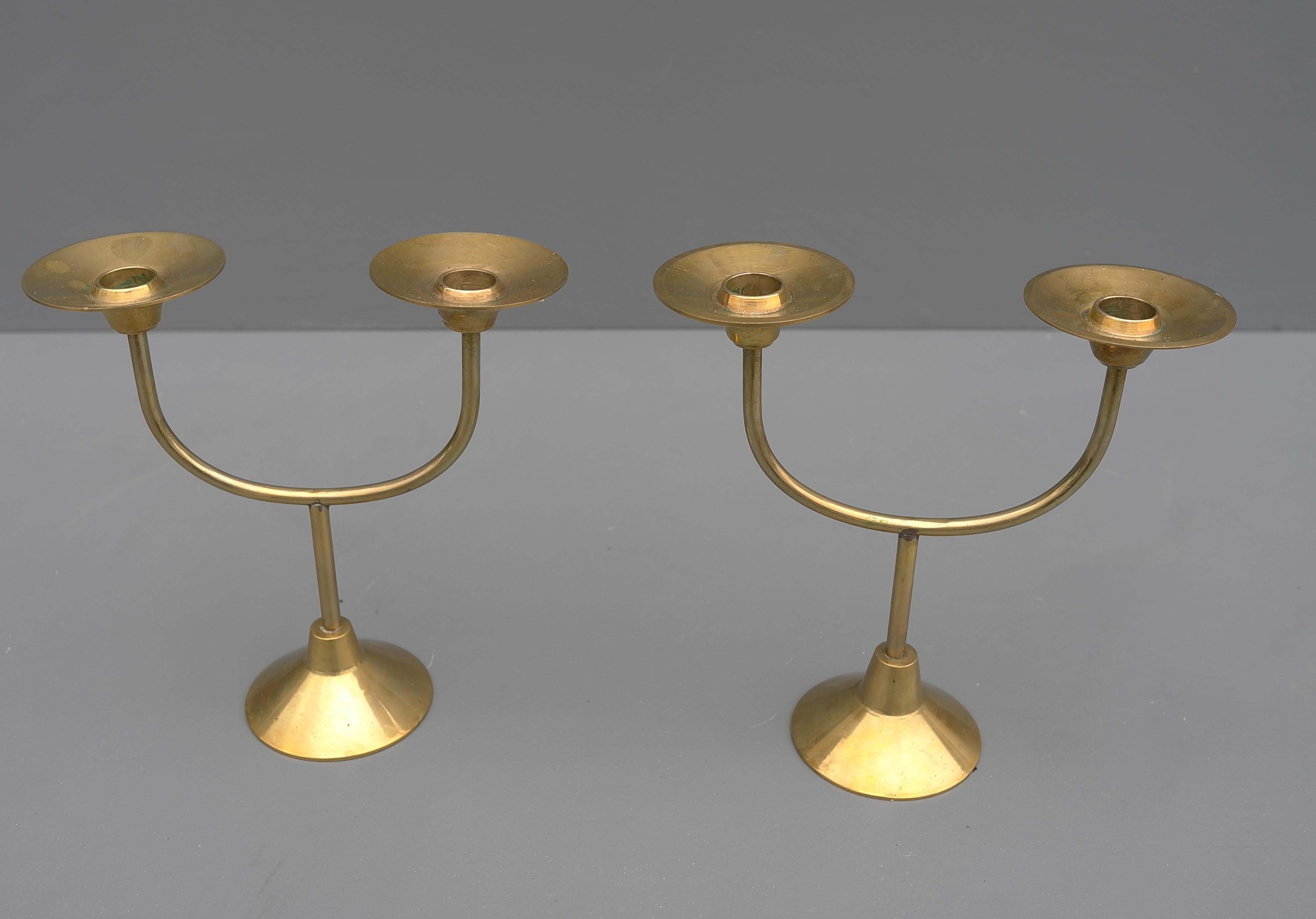 Scandinavian Mid-Century Modern Candle Holders in Brass, Denmark 1960's In Good Condition For Sale In Den Haag, NL