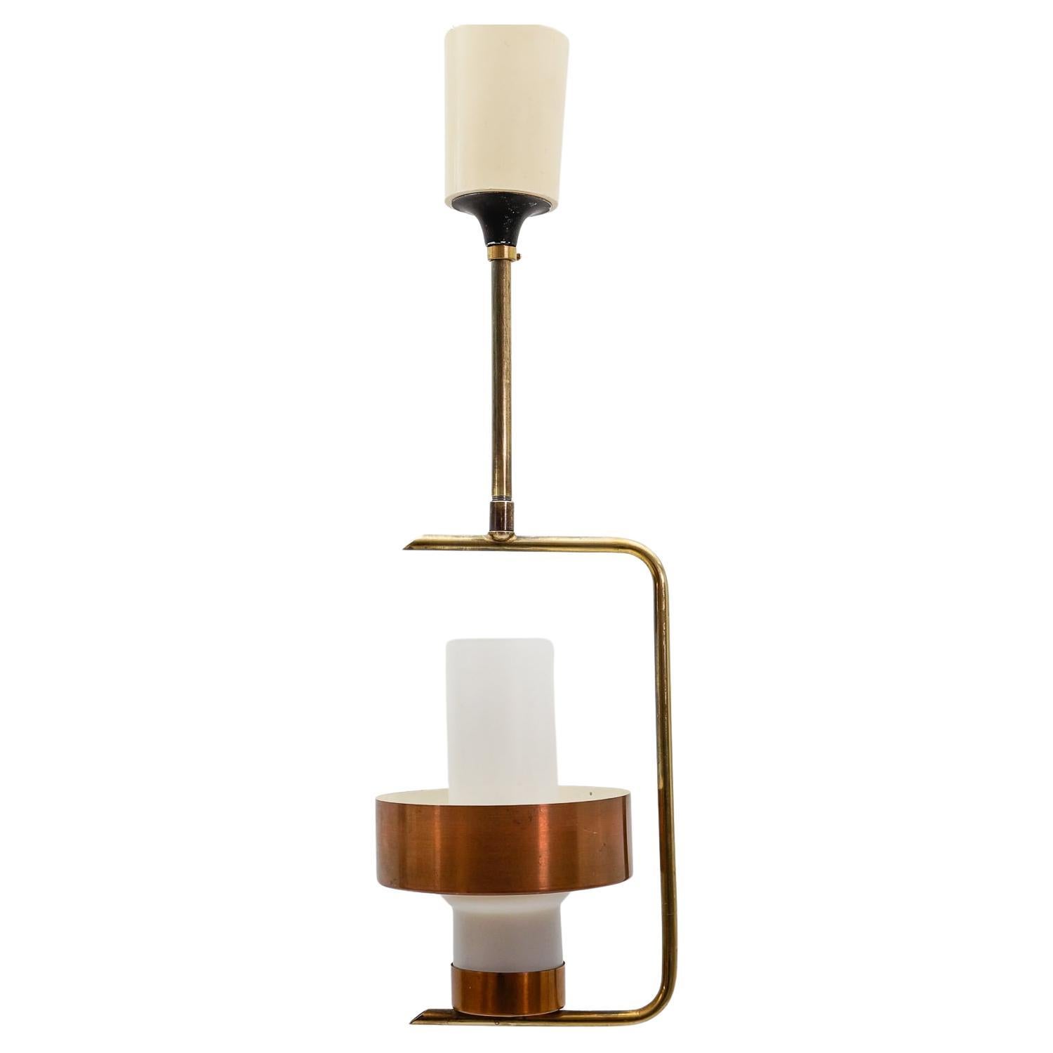 Scandinavian Mid-Century Modern Ceiling Lamp in Copper, Braas 
Opaline Glass For Sale