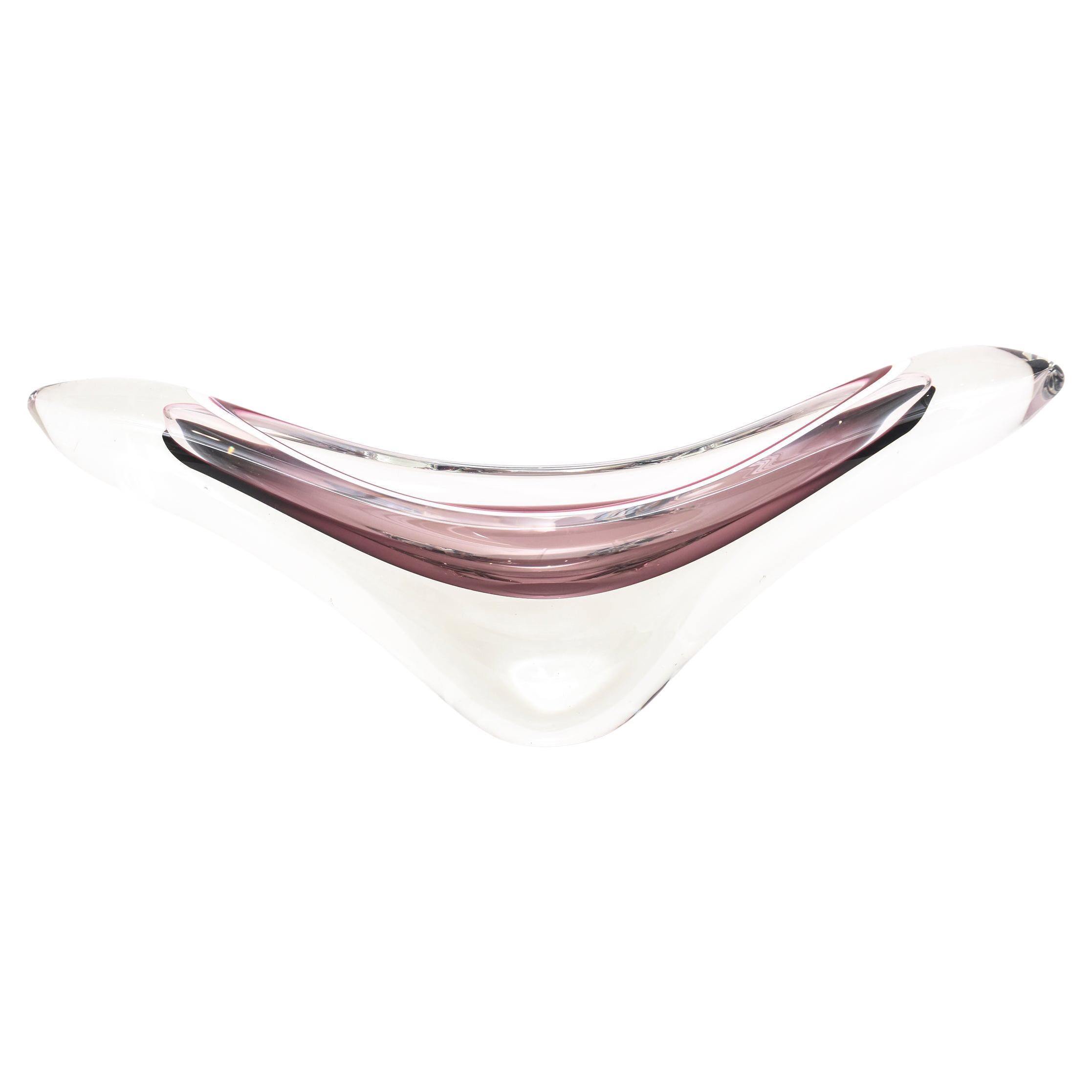 Scandinavian Mid-Century Modern Glass Pink Red Bowl by Paul Kedelv for Flygsfors For Sale