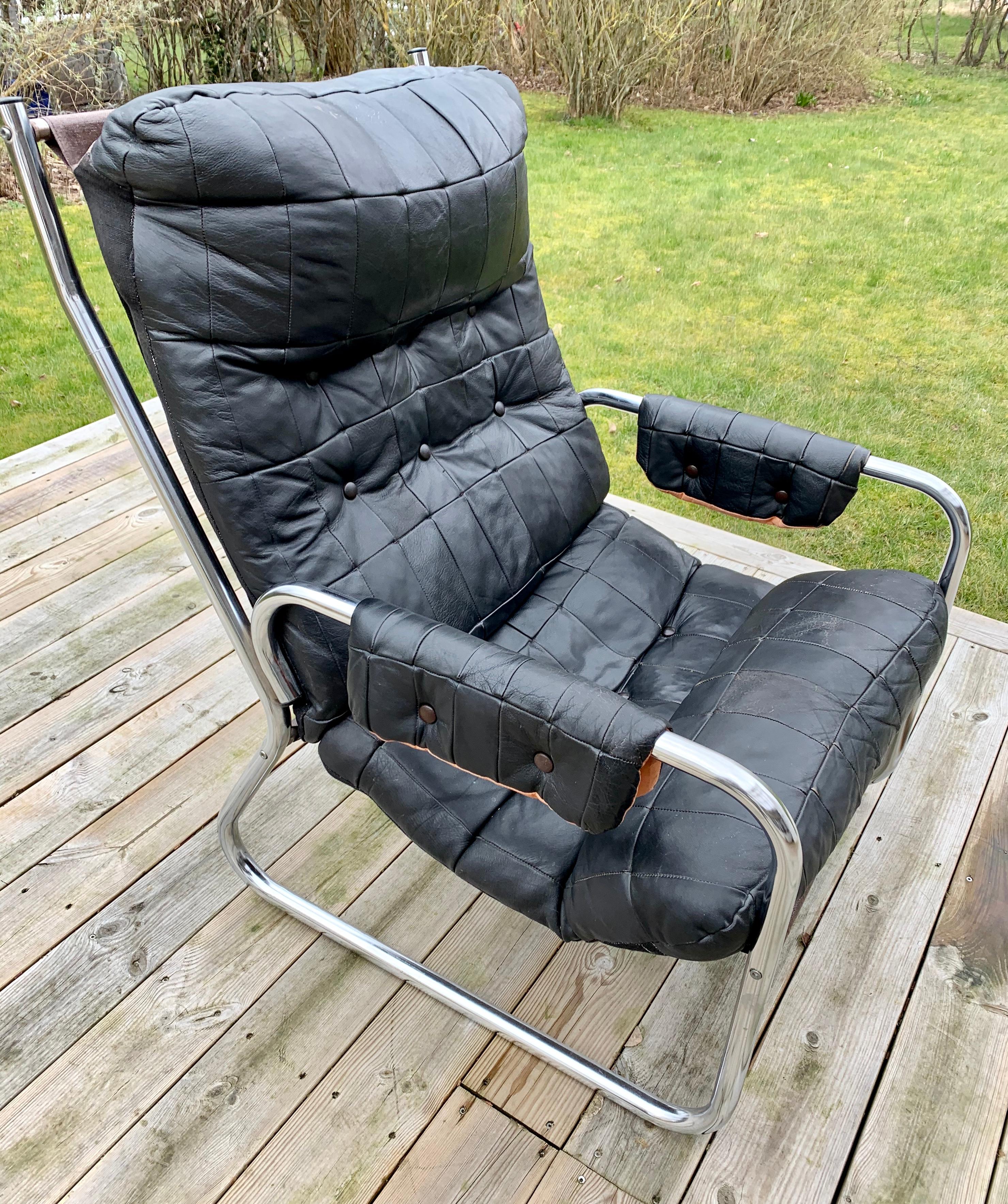 Scandinavian Mid-Century Modern Leather and Chrome Armchair 1