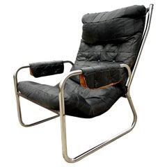 Scandinavian Mid-Century Modern Leather and Chrome Armchair