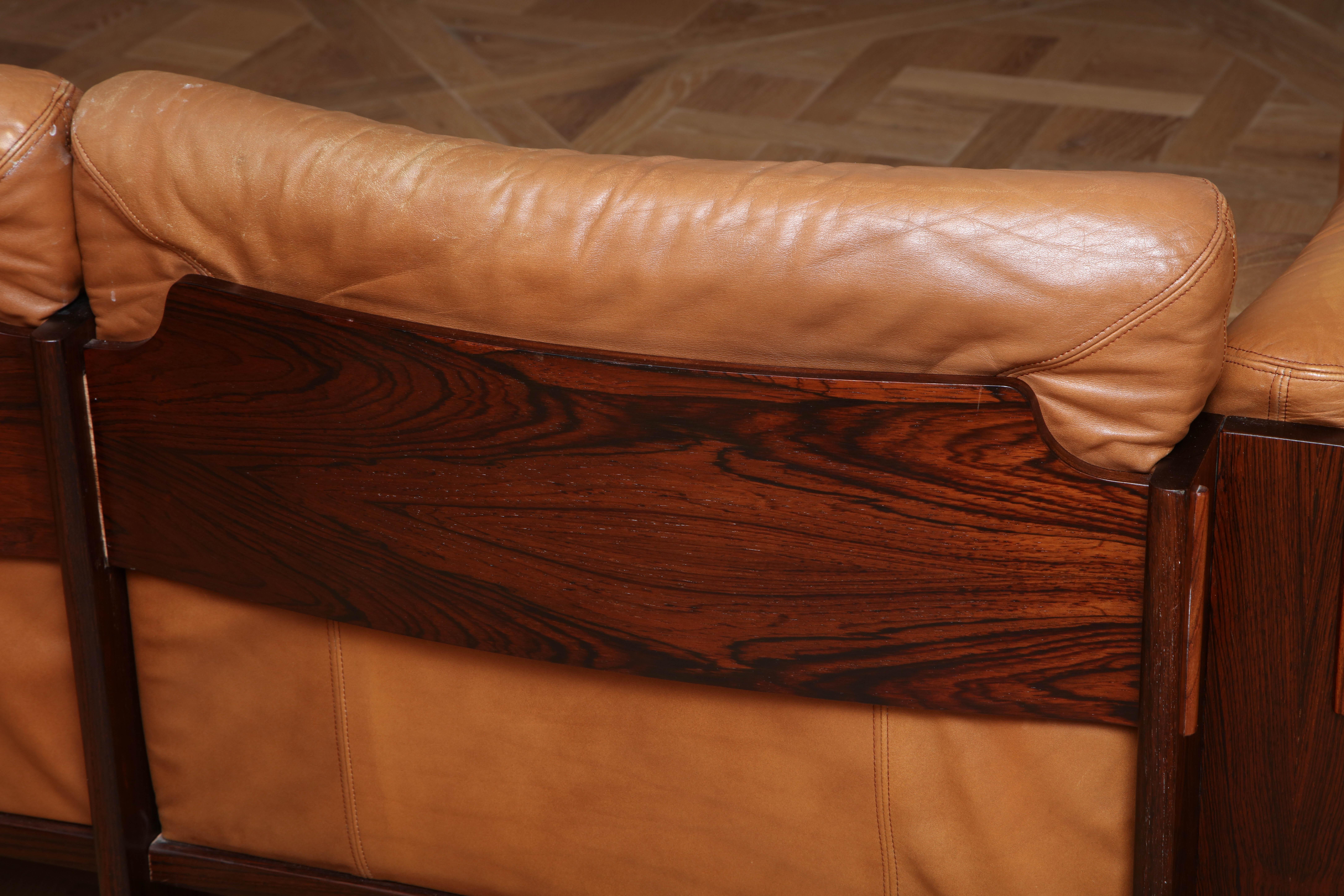 Scandinavian Mid Century Modern Leather and Rosewood Sofa 1