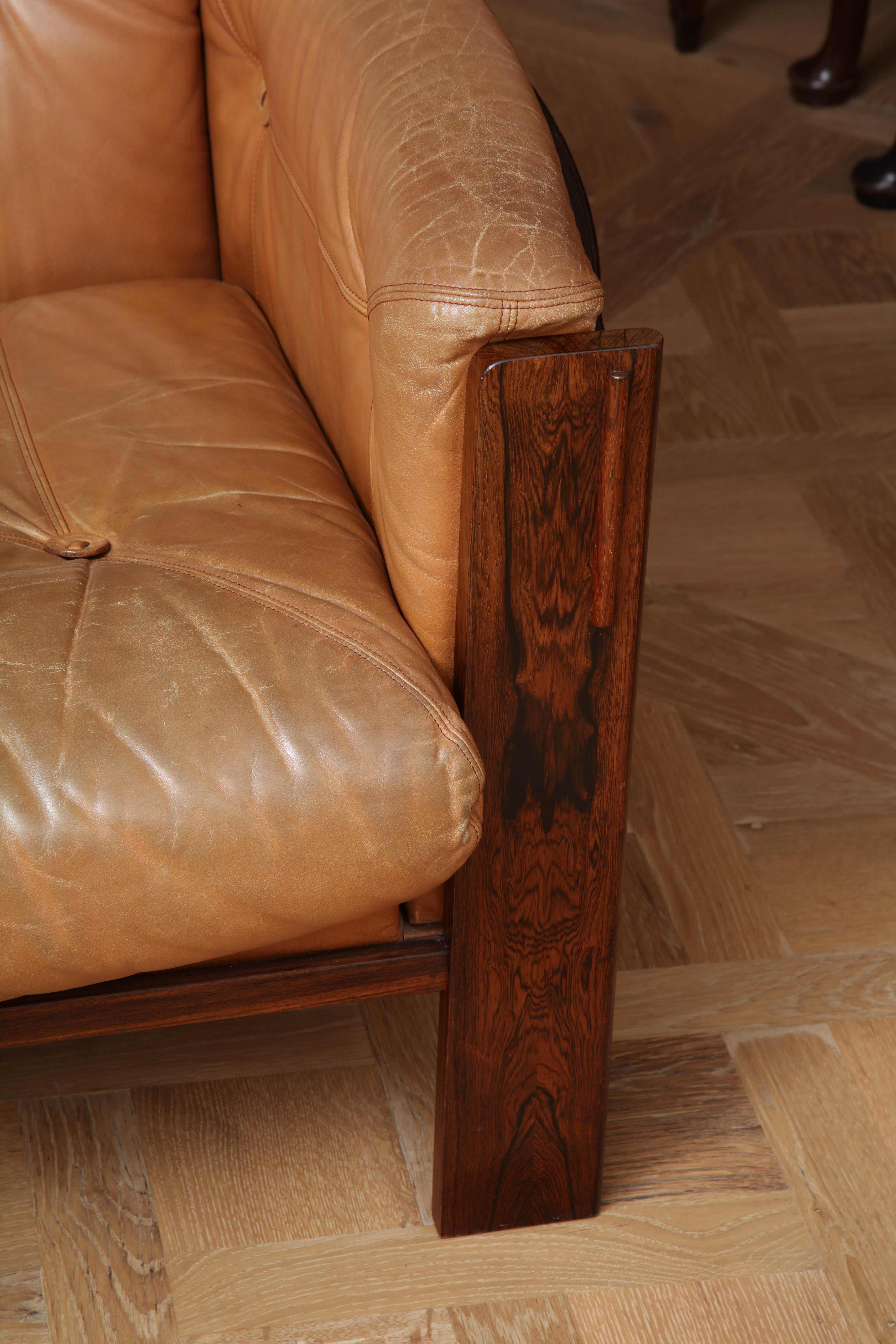 Scandinavian Modern Scandinavian Mid Century Modern Leather and Rosewood Sofa