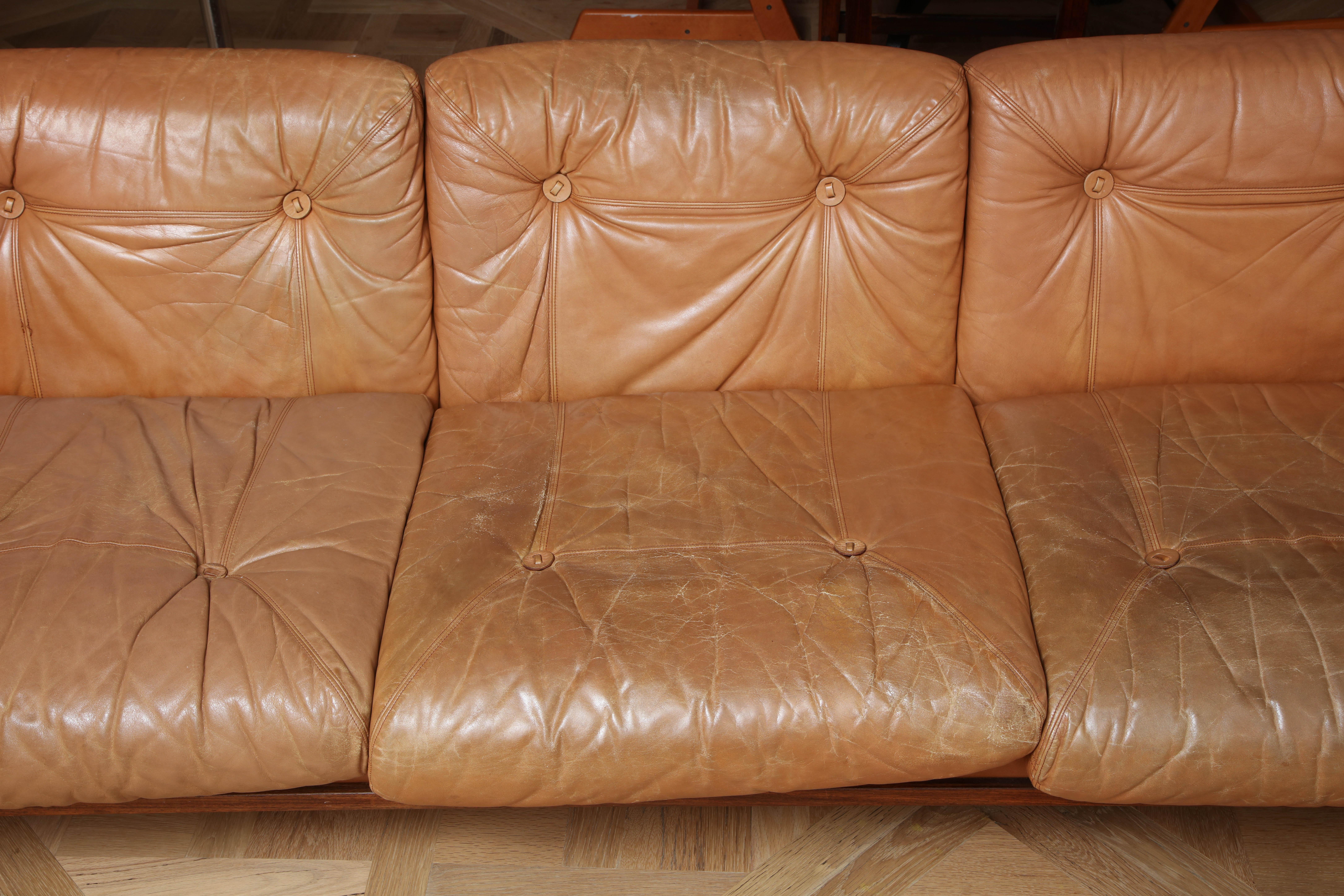 Norwegian Scandinavian Mid Century Modern Leather and Rosewood Sofa