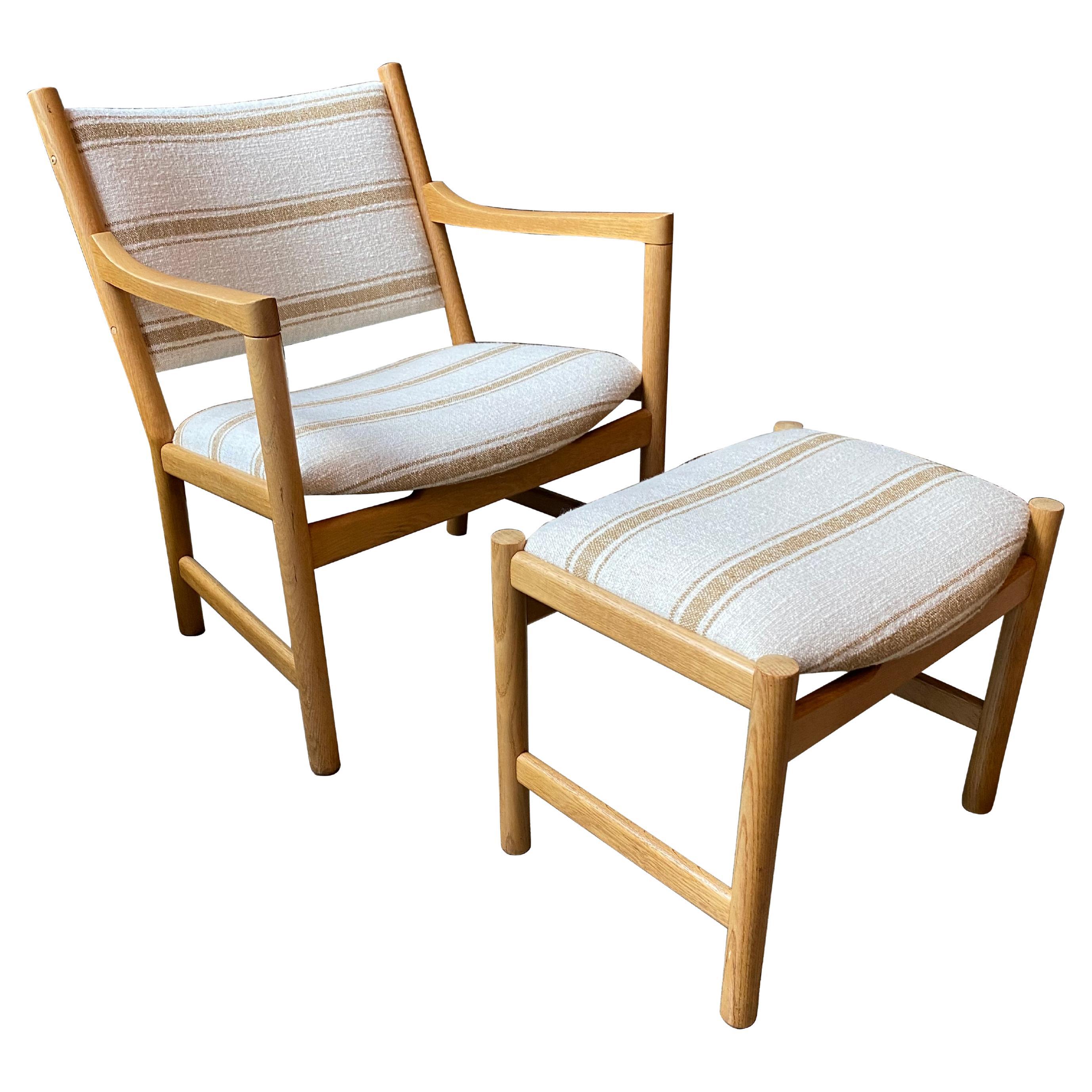 Scandinavian Mid-Century Modern Oak Chair with Ottoman, 1960's