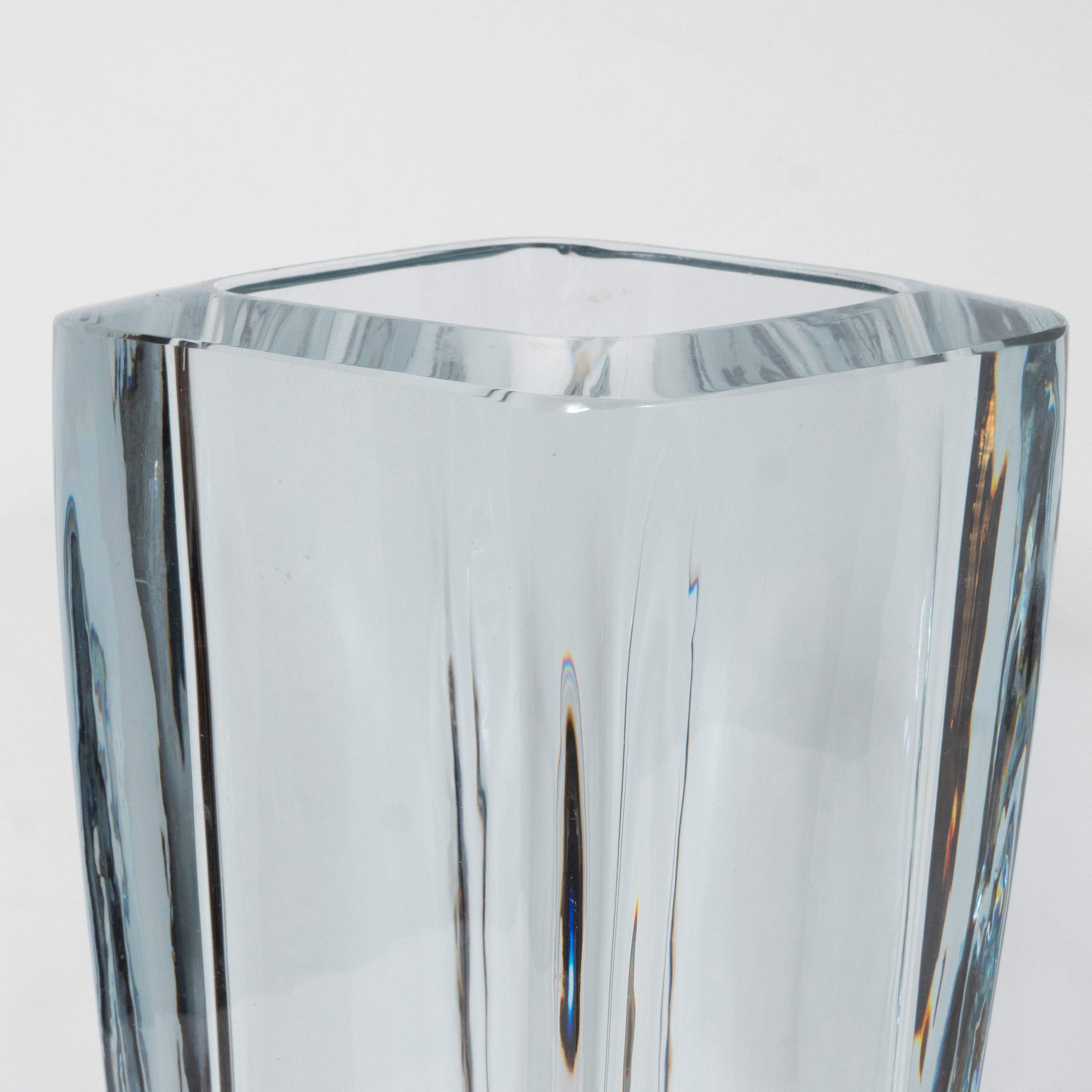 Swedish Scandinavian Mid-Century Modern Rectangular Pale Blue Translucent Glass Vase