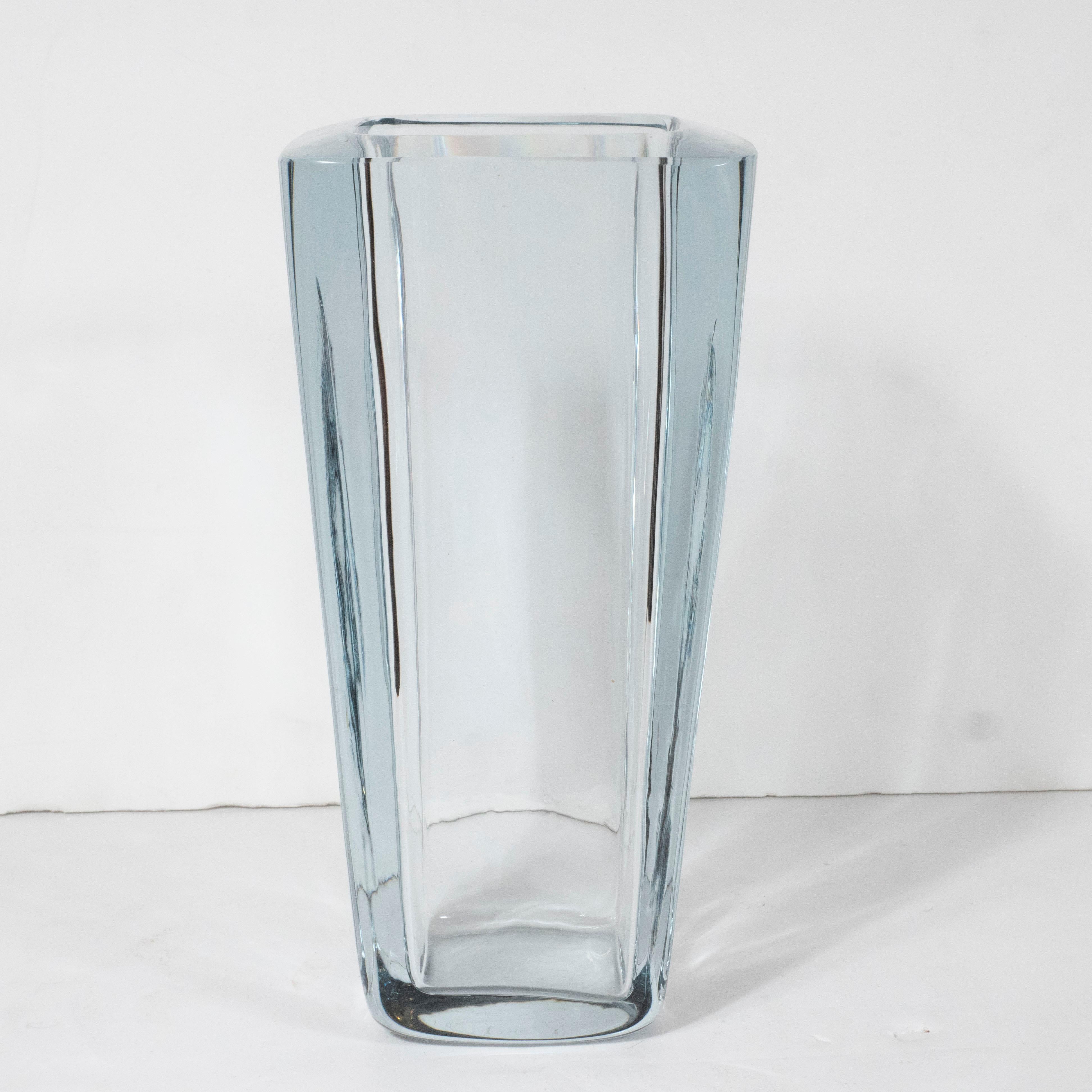 Mid-20th Century Scandinavian Mid-Century Modern Rectangular Pale Blue Translucent Glass Vase