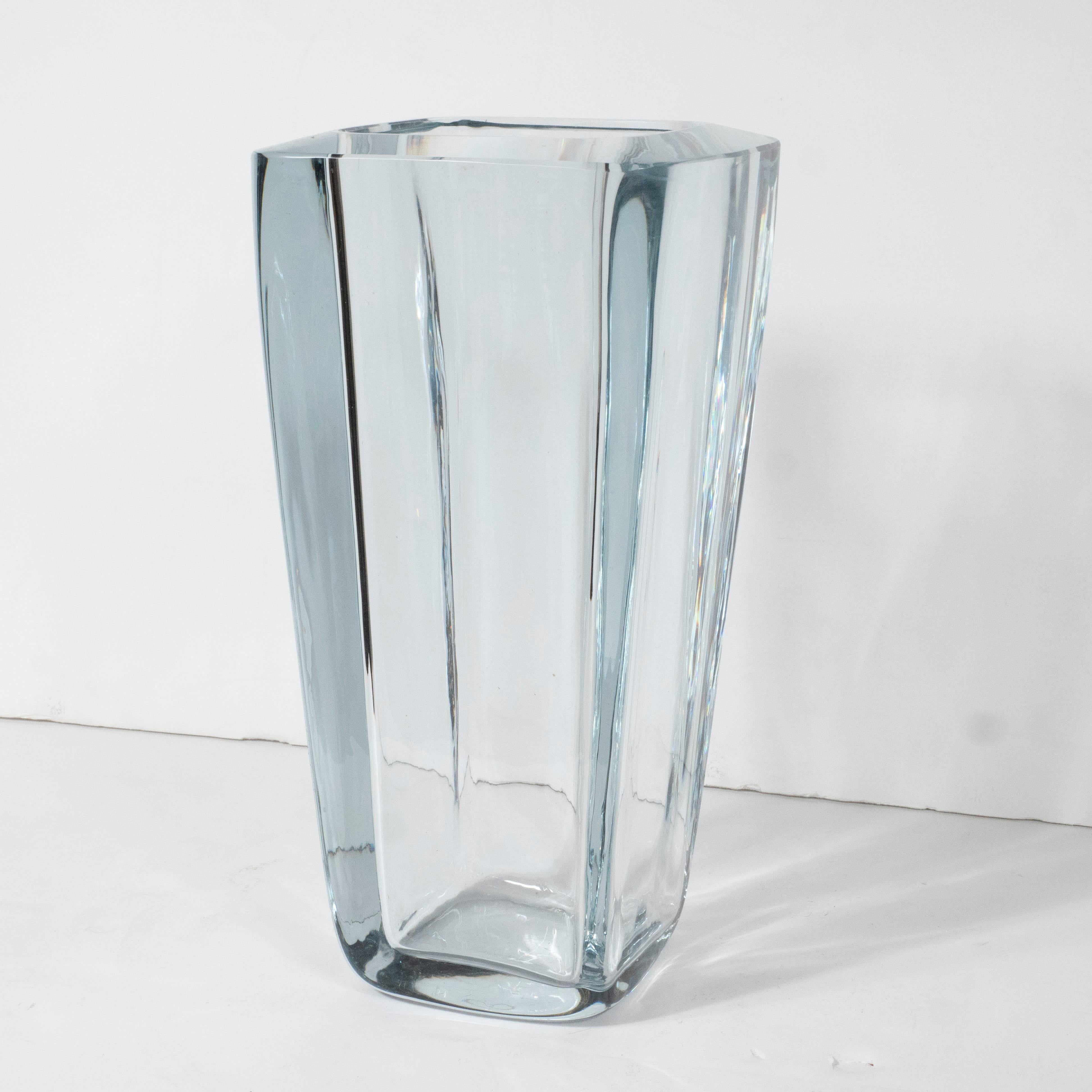 Scandinavian Mid-Century Modern Rectangular Pale Blue Translucent Glass Vase 1