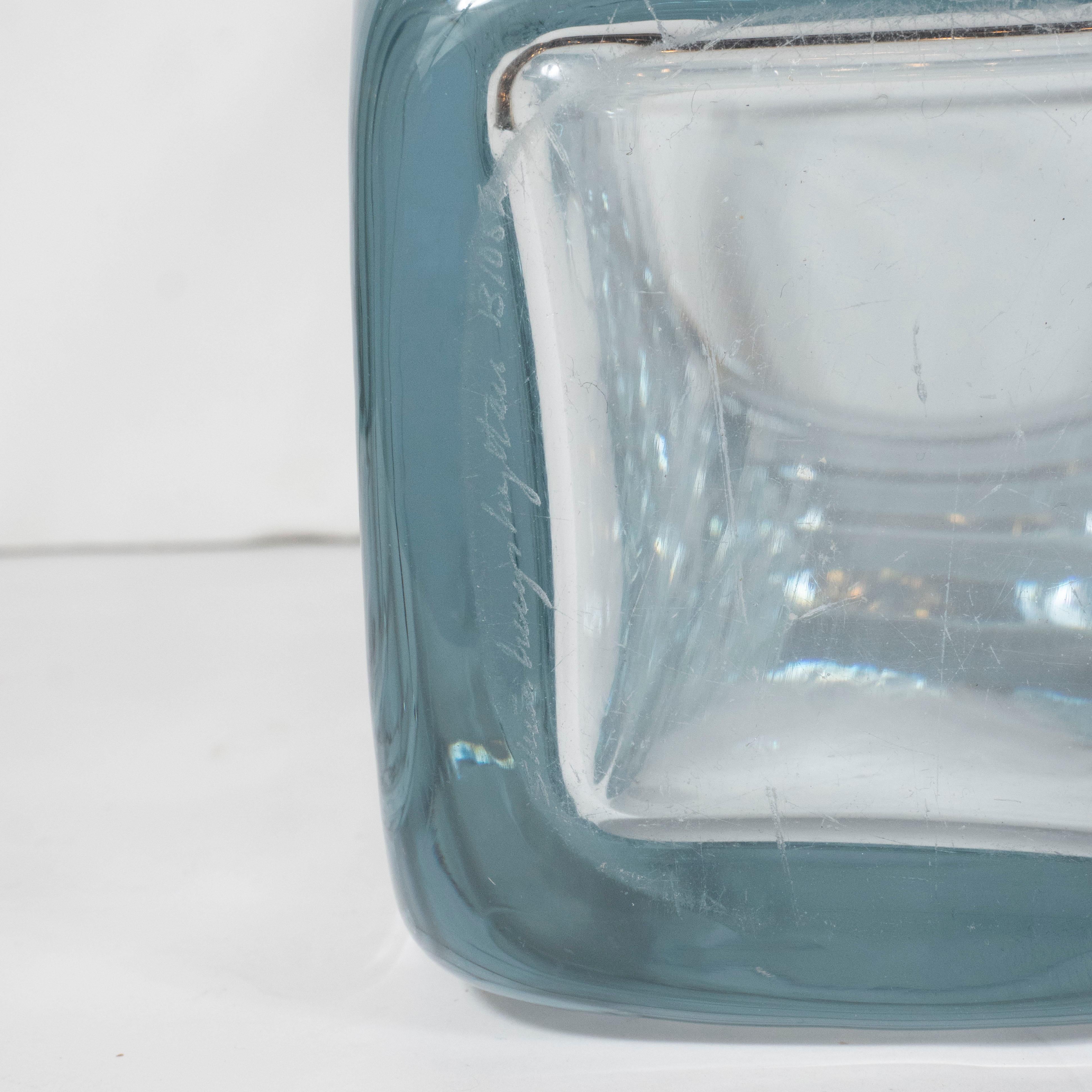 Scandinavian Mid-Century Modern Rectangular Pale Blue Translucent Glass Vase 3