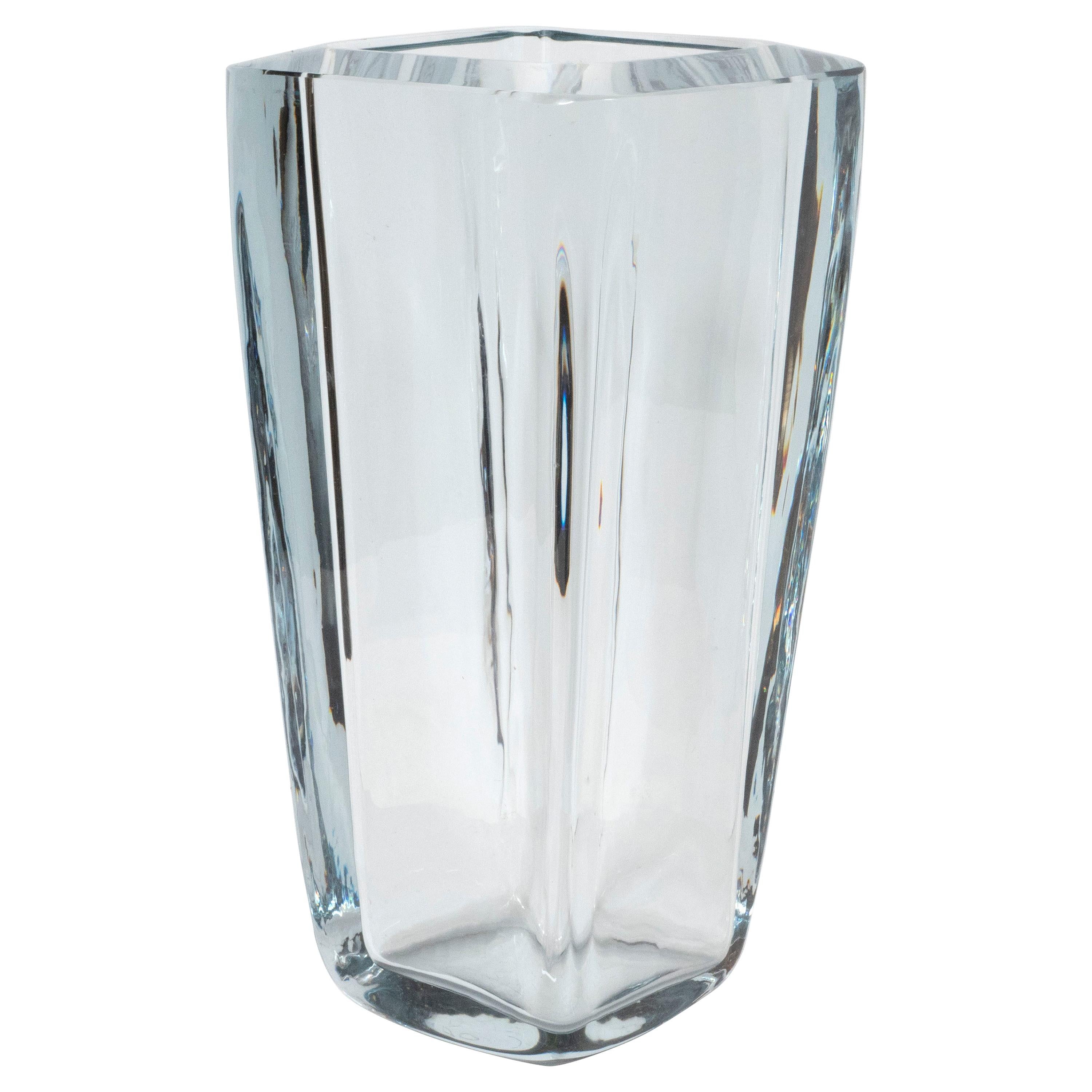 Scandinavian Mid-Century Modern Rectangular Pale Blue Translucent Glass Vase